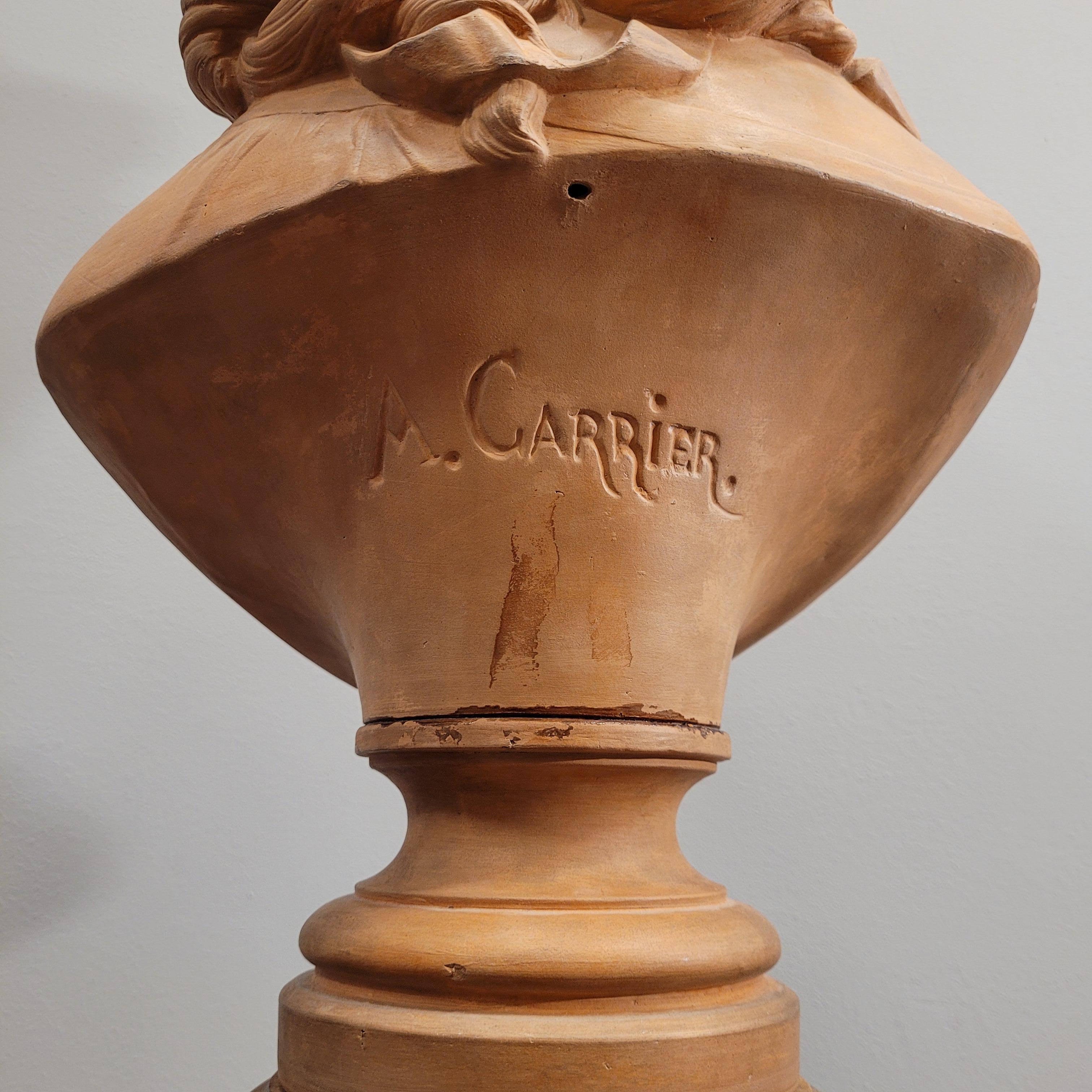 French Female bust”, terracotta, Albert-Ernest Carrier-Belleuse Signed 13
