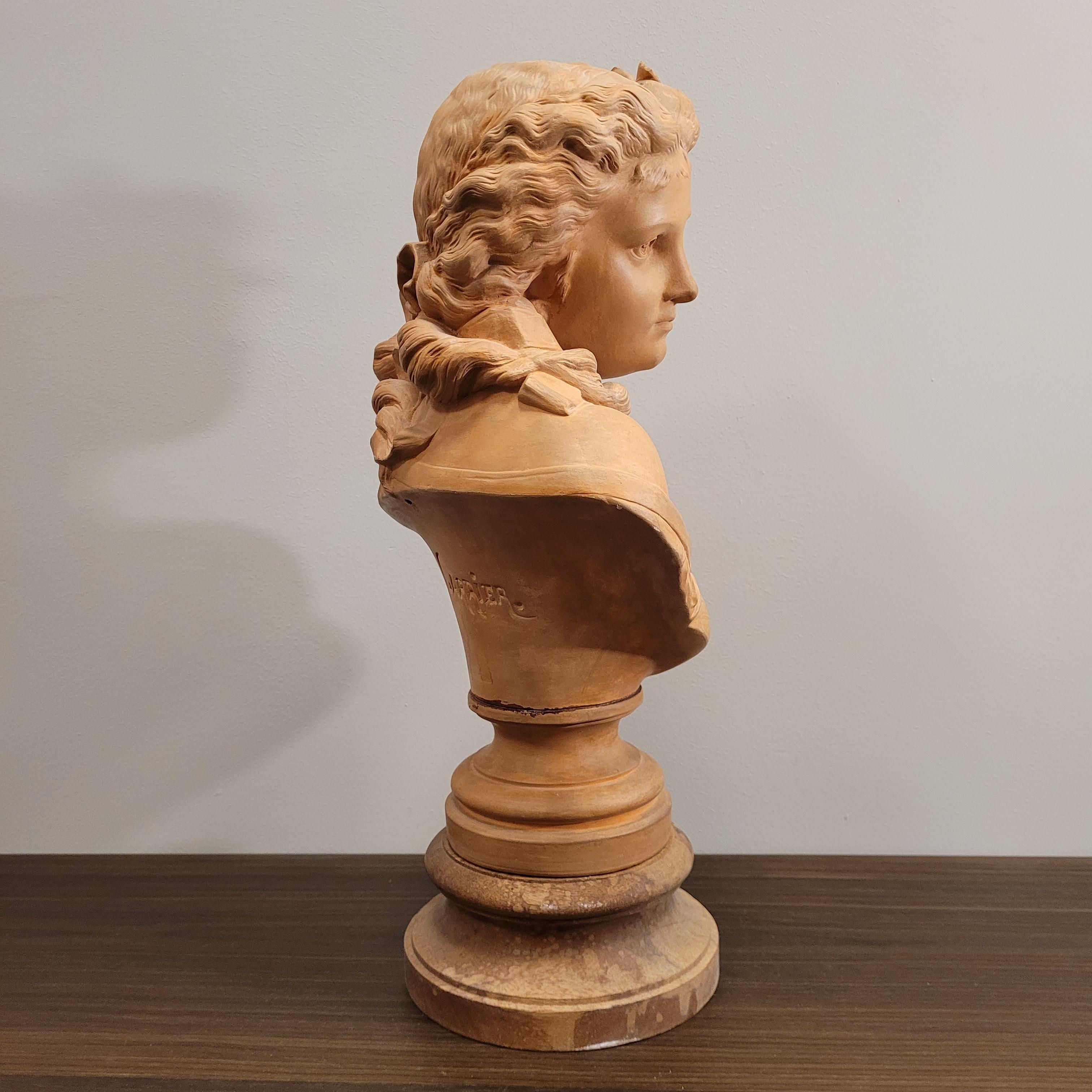 French Female bust”, terracotta, Albert-Ernest Carrier-Belleuse Signed 14