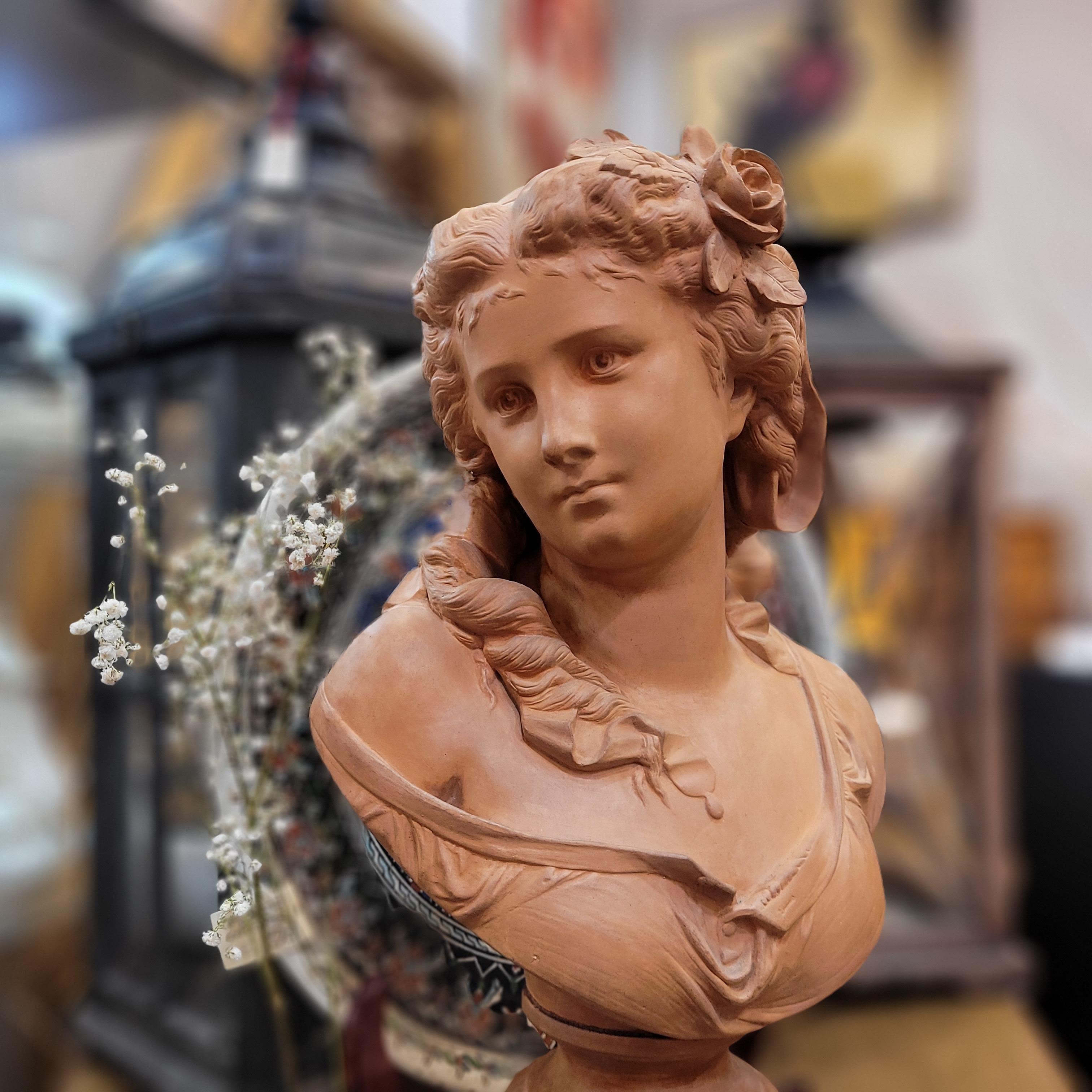French Female bust”, terracotta, Albert-Ernest Carrier-Belleuse Signed 16