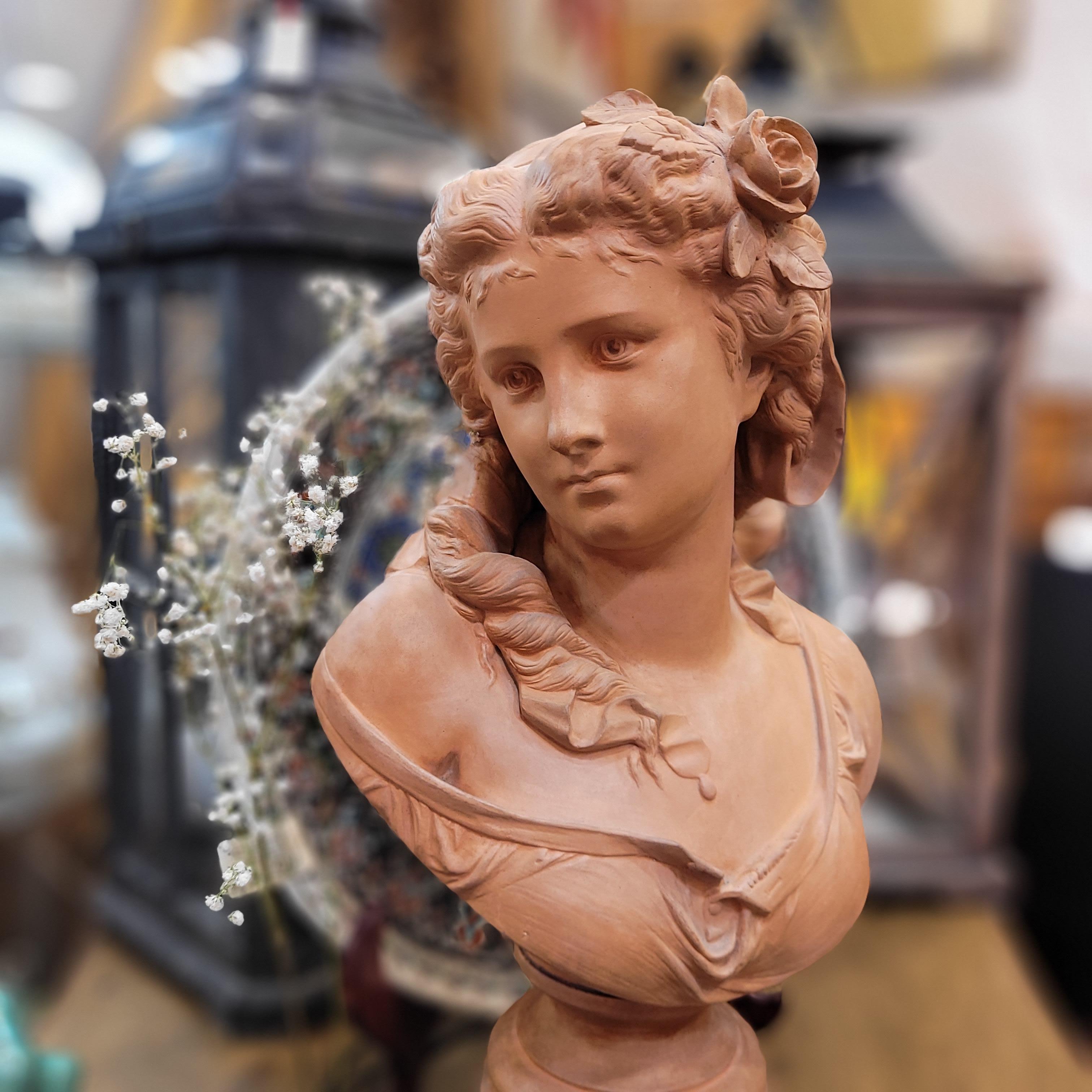 French Female bust”, terracotta, Albert-Ernest Carrier-Belleuse Signed 3