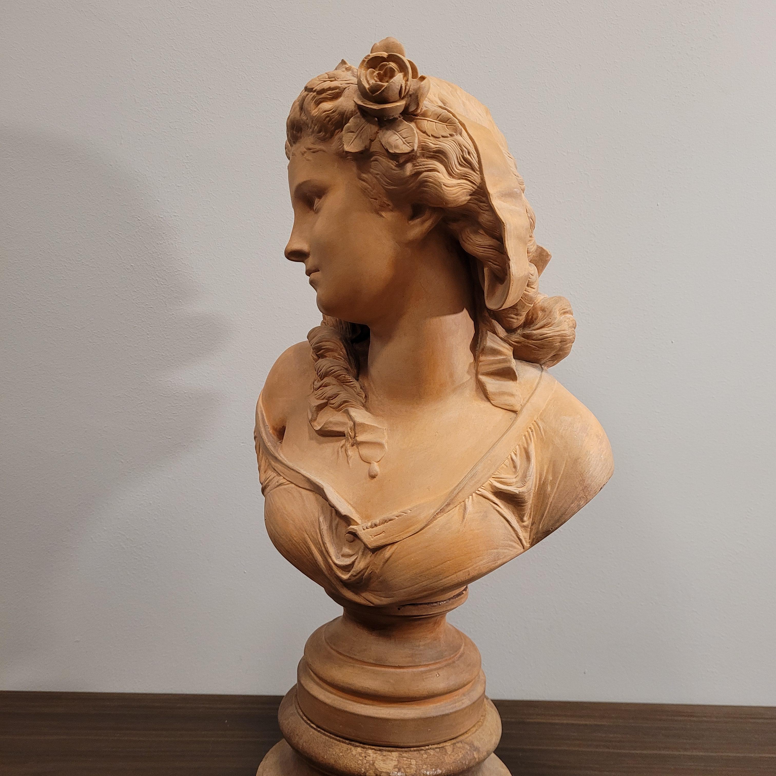 French Female bust”, terracotta, Albert-Ernest Carrier-Belleuse Signed 5