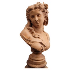 Buste féminin français, terre cuite, Albert-Ernest Carrier-Belleuse signé