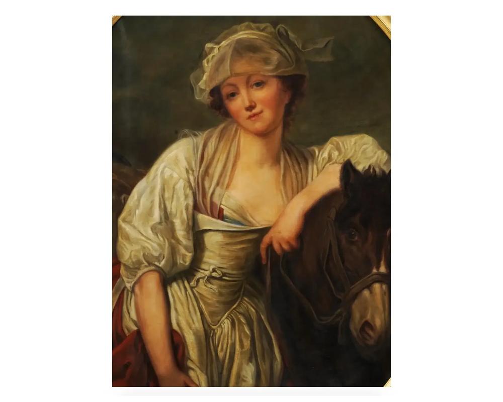 Oiled French Female Portrait Oil Painting After Greuze