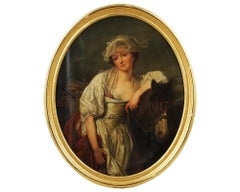 Peinture à l'huile de portrait de femme française d'après Greuze