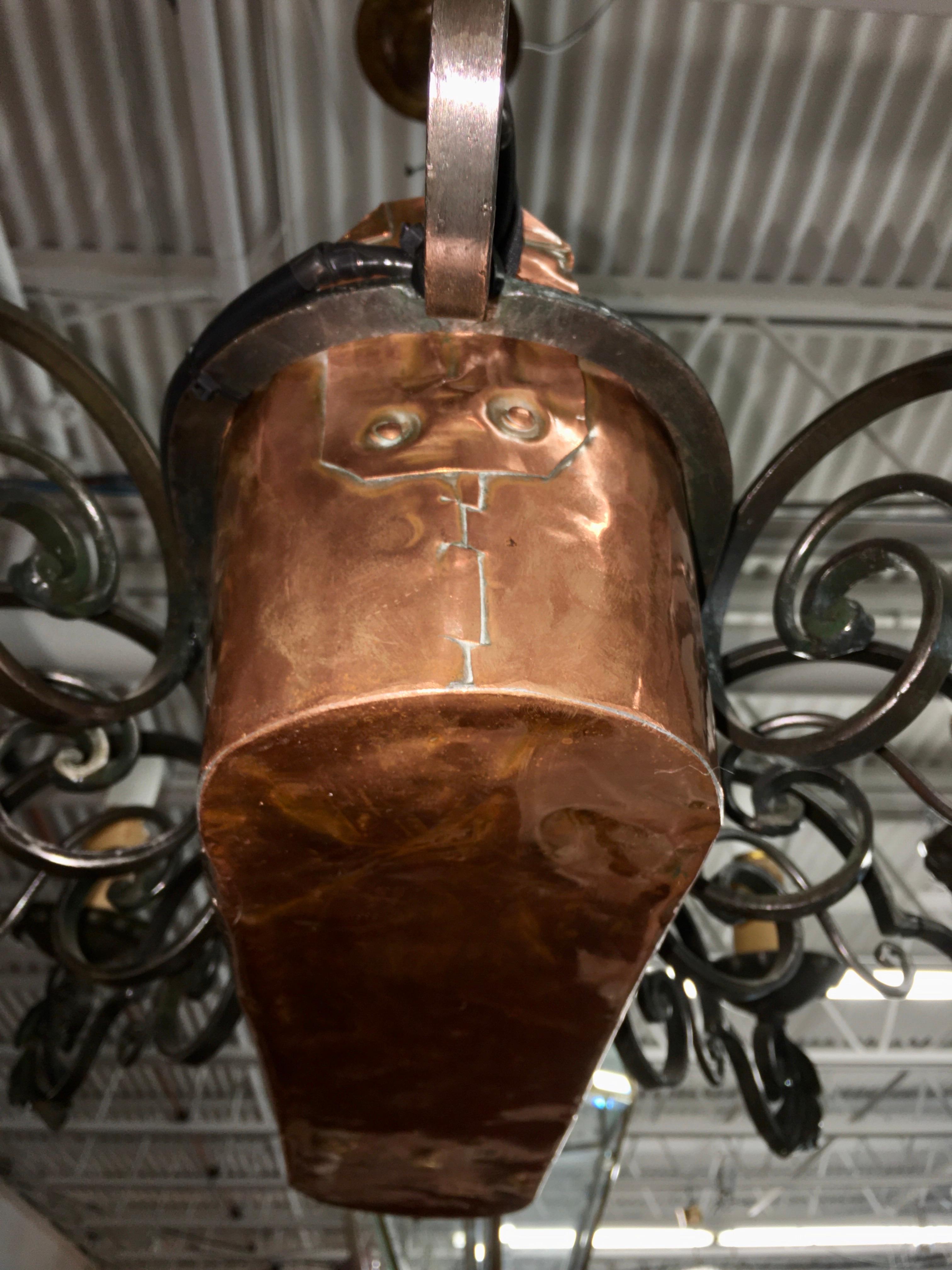 French Fer Forge 10-Light Chandelier with Copper Jardinière 4