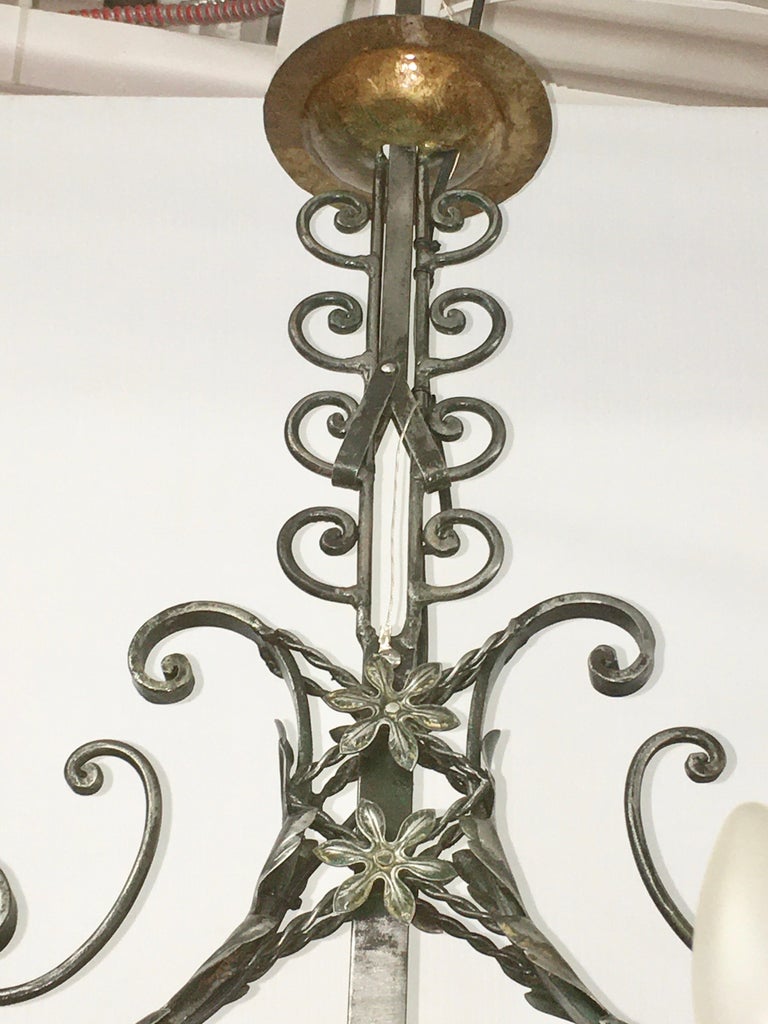 French Fer Forge 10-Light Chandelier with Copper Jardinière at 1stDibs