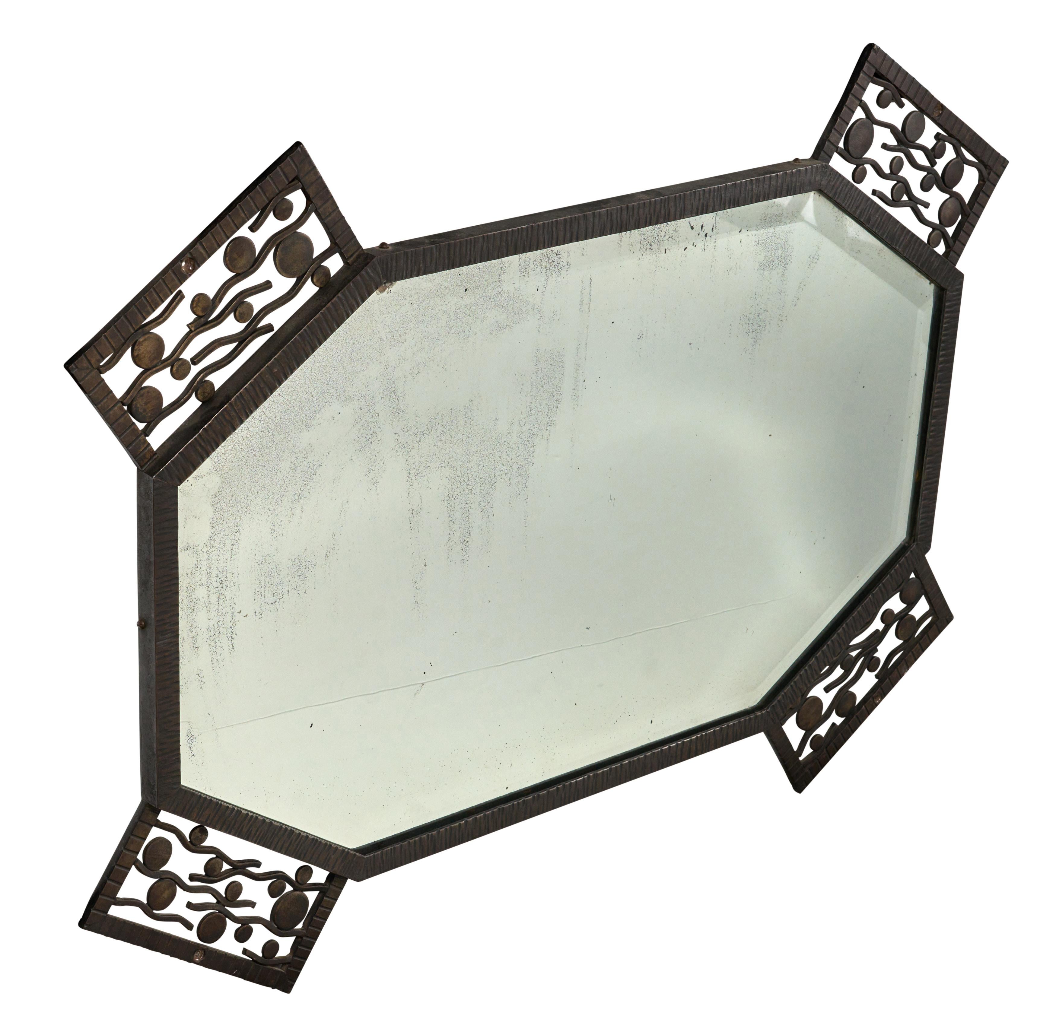 Beveled French Fer Forge Mirror For Sale