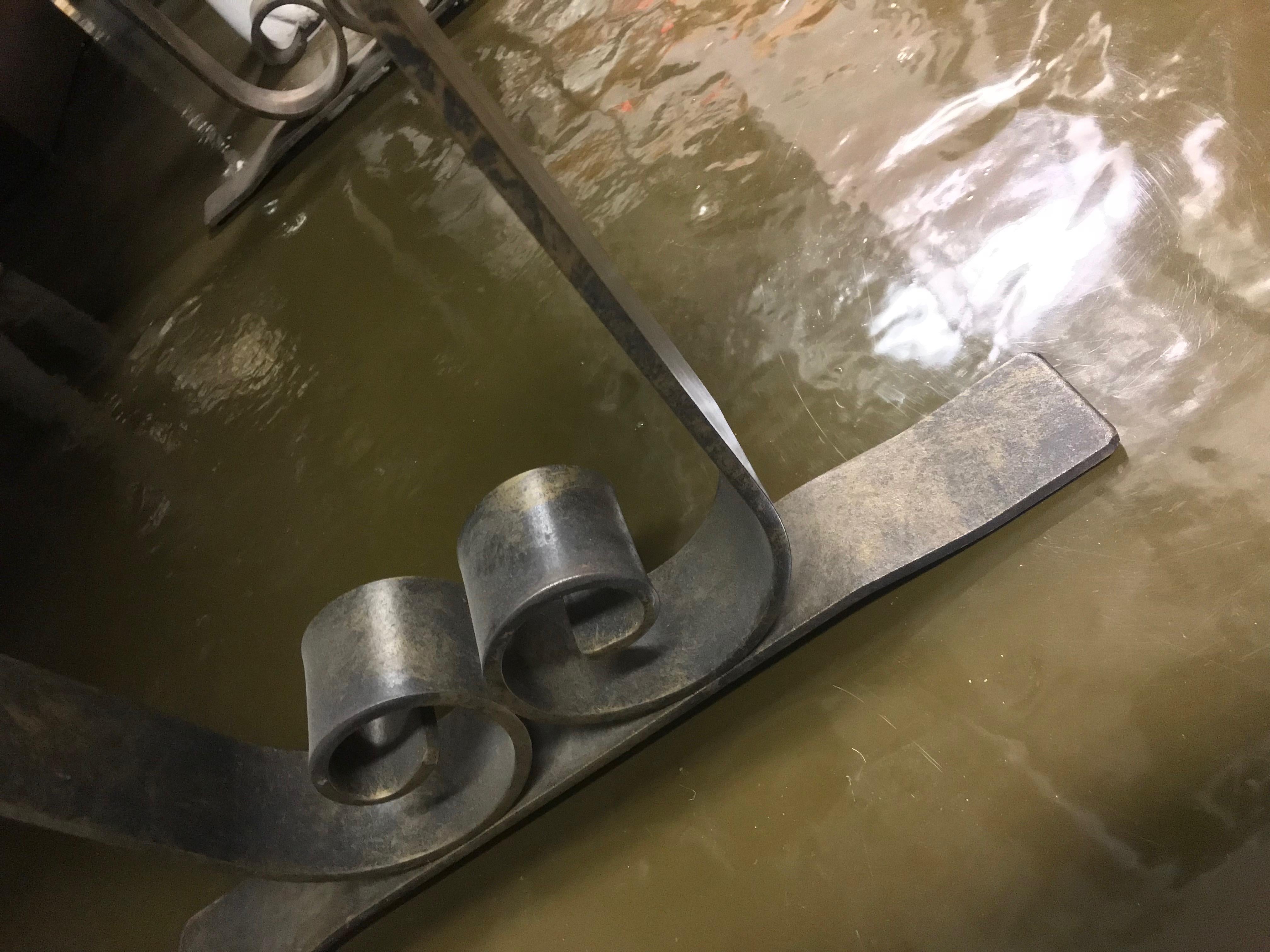 French Fer Forge Scroll End Occasional Table with a Smoked Glass Top In Good Condition In Kent, Dover