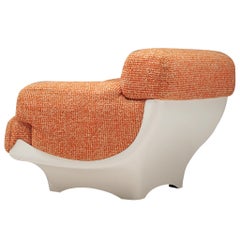 French Fiberglass Lounge Chair in Orange Upholstery