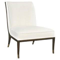 French fifties Brou Chair with double caned back and upholstery, wood and brass