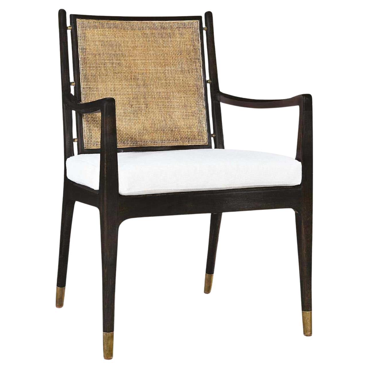 French fifties design Bahl Arm Chair with double caned back and brass details For Sale