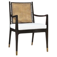 French fifties design Bahl Arm Chair with double caned back and brass details