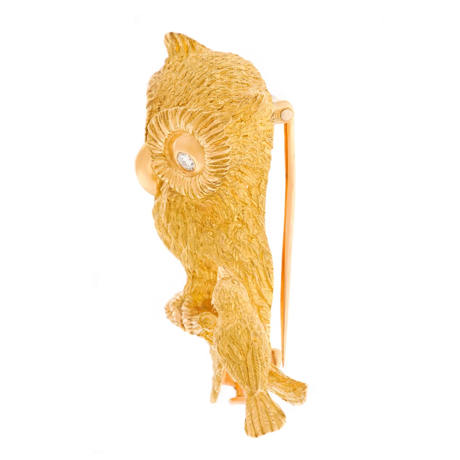 French 1950s Gold Owl and Bird Brooch 3