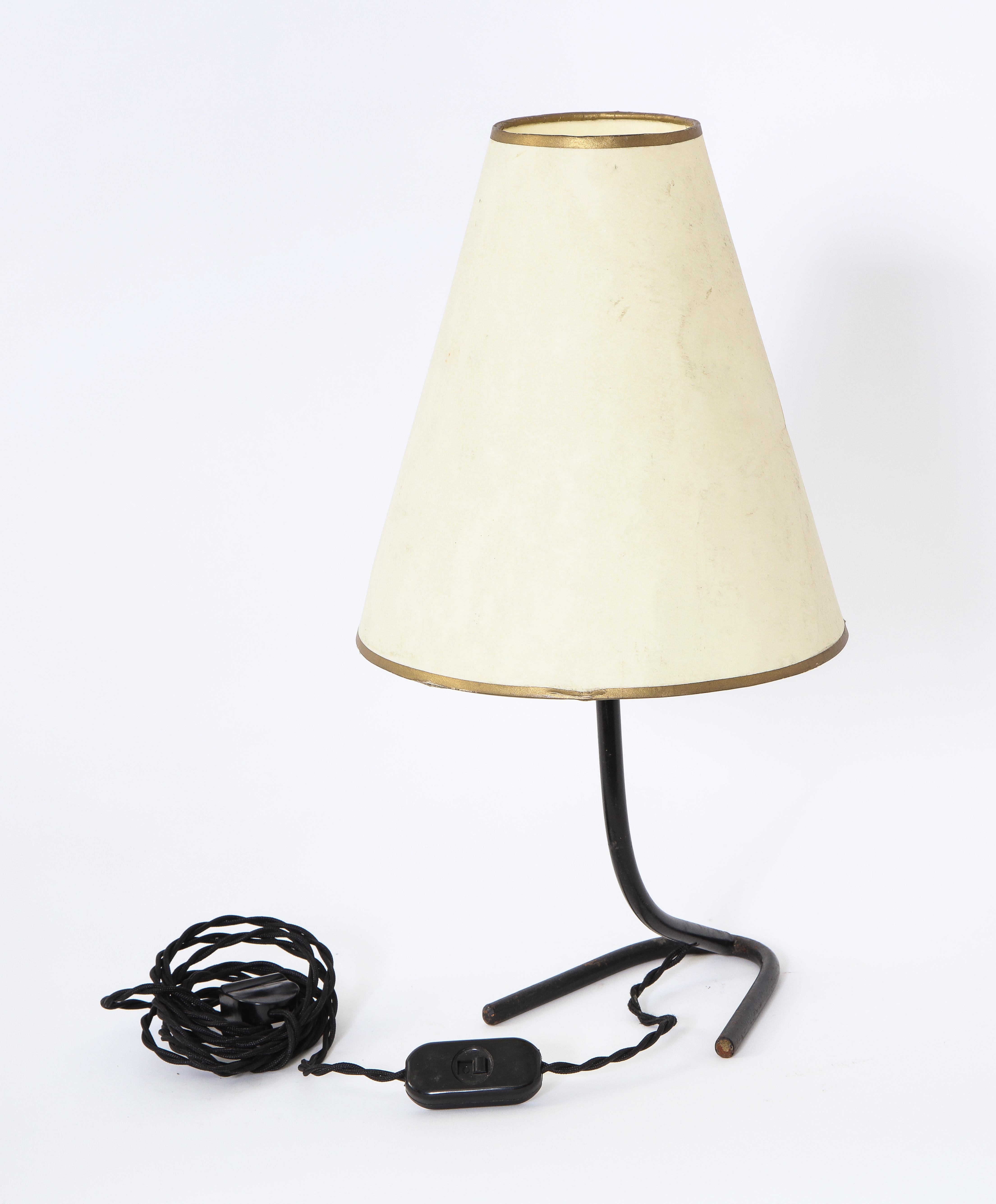 Blackened French 1950s Wrought Iron Table Lamp