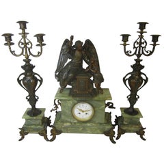 Antique French Figural 3-Piece Garniture Clock Set