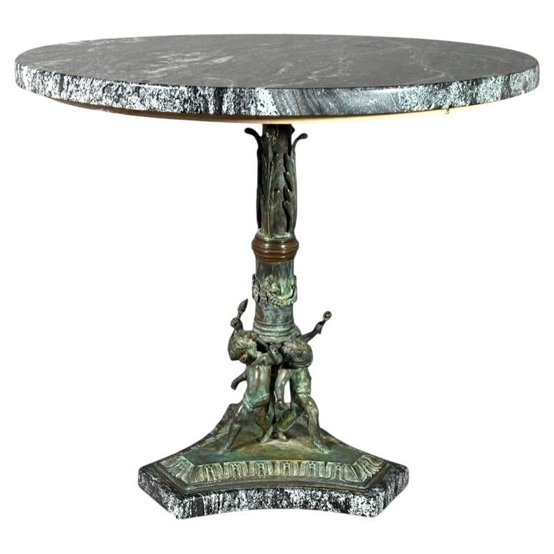 French Figural Bronze and Marble Gueridon Table