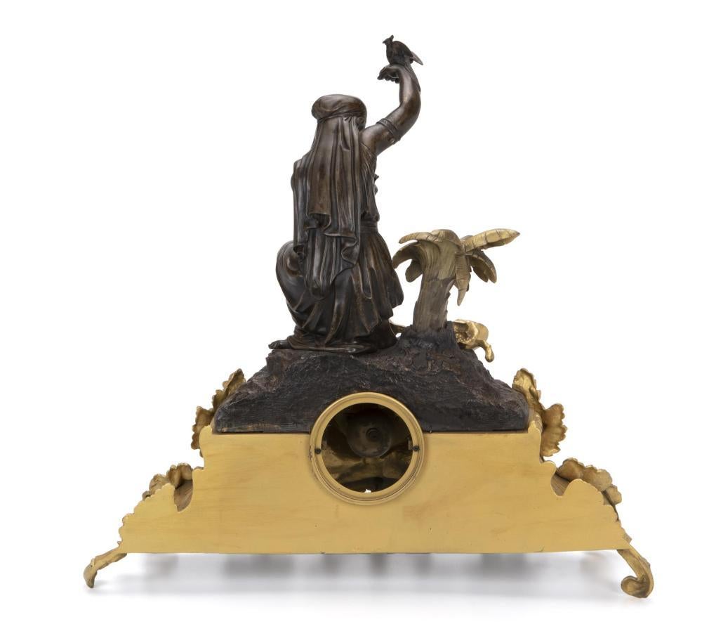 French Figural Bronze Clock, Louis Sauvageau In Good Condition For Sale In Cypress, CA