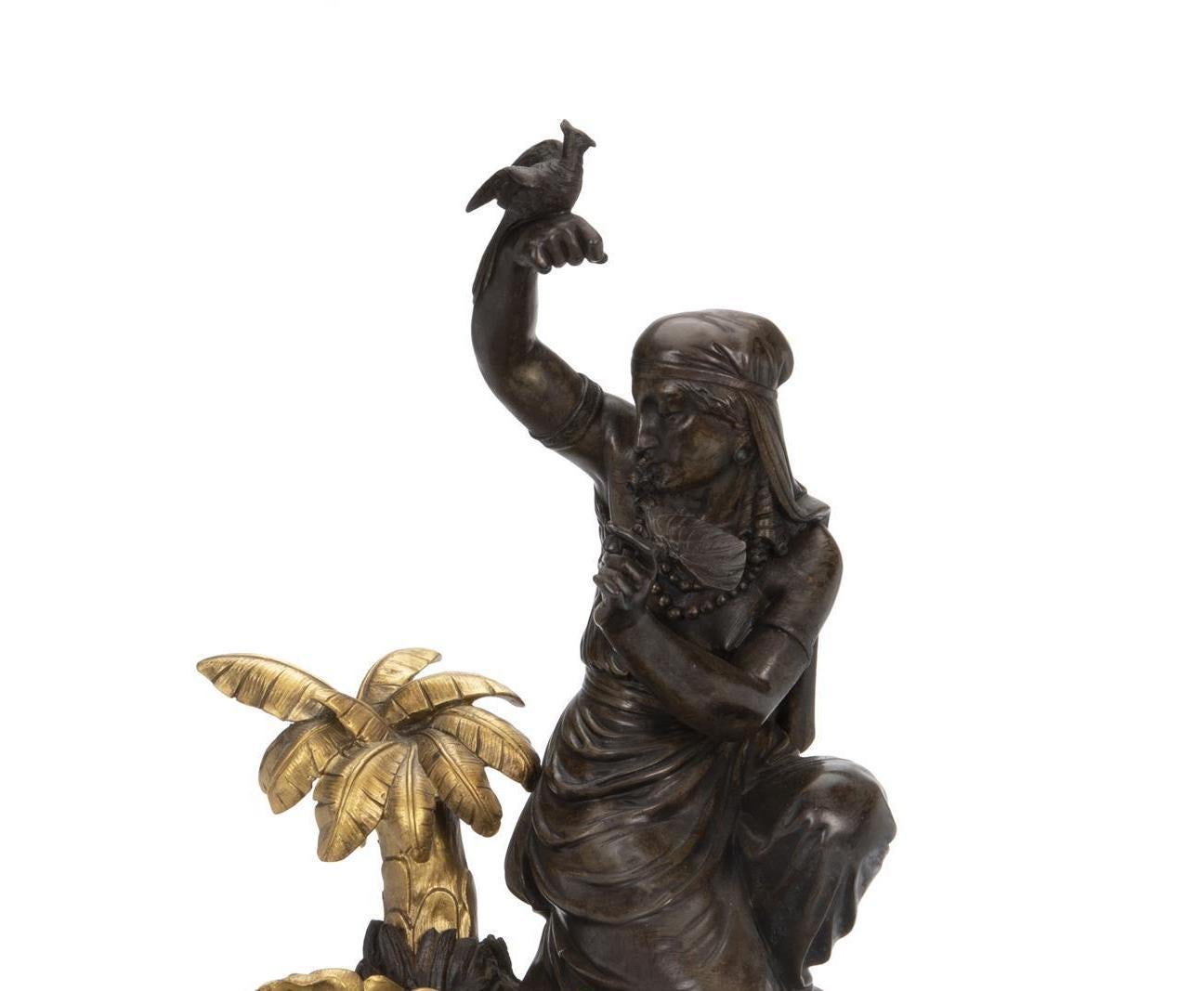 19th Century French Figural Bronze Clock, Louis Sauvageau For Sale
