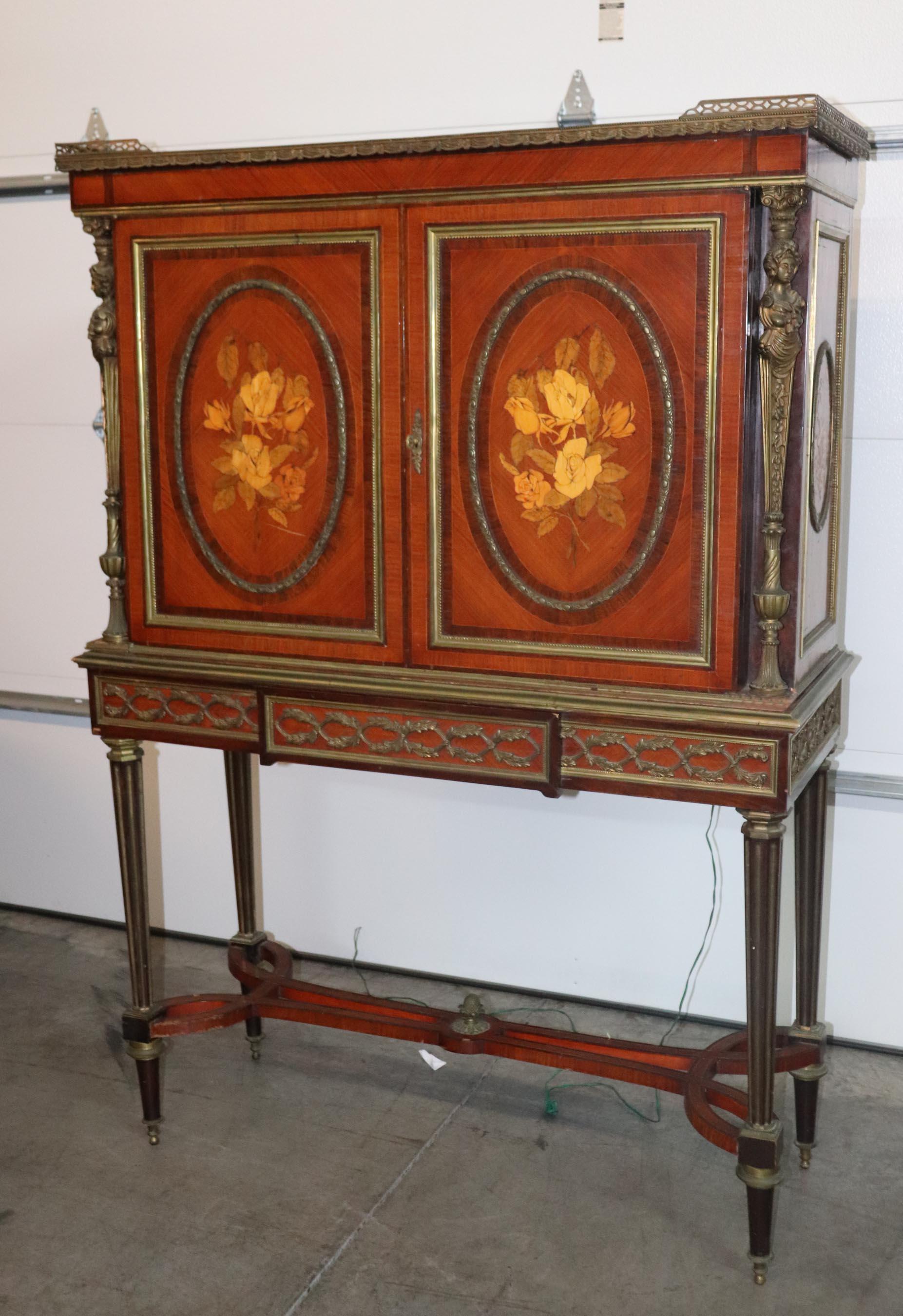 Early 20th Century French Figural Bronze Mounted Collectors Cabinet Vitrine Manner Adam Weisweiler For Sale