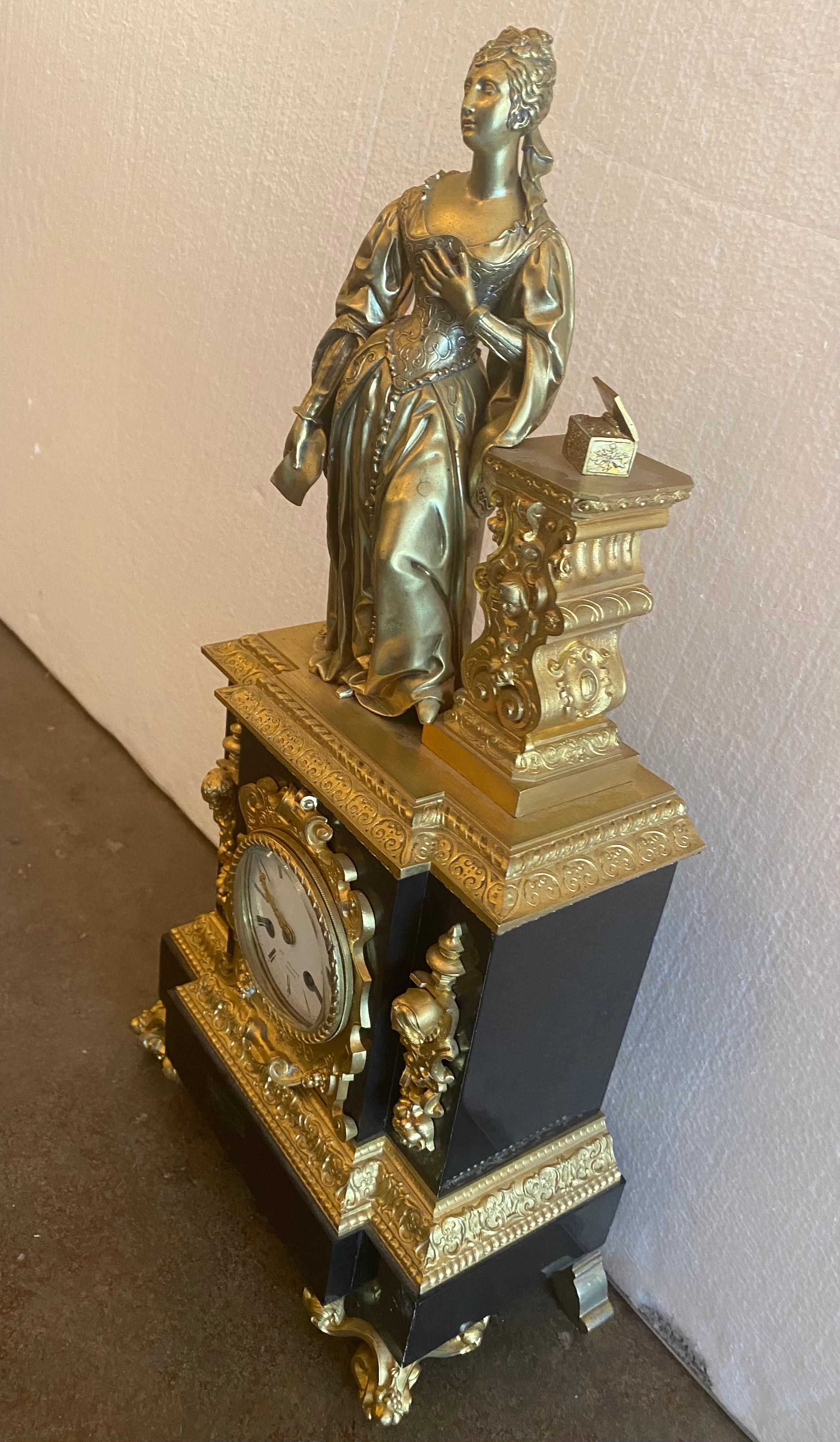 19th Century French Figural Bronze Pandora Mantel Shelf Clock For Sale
