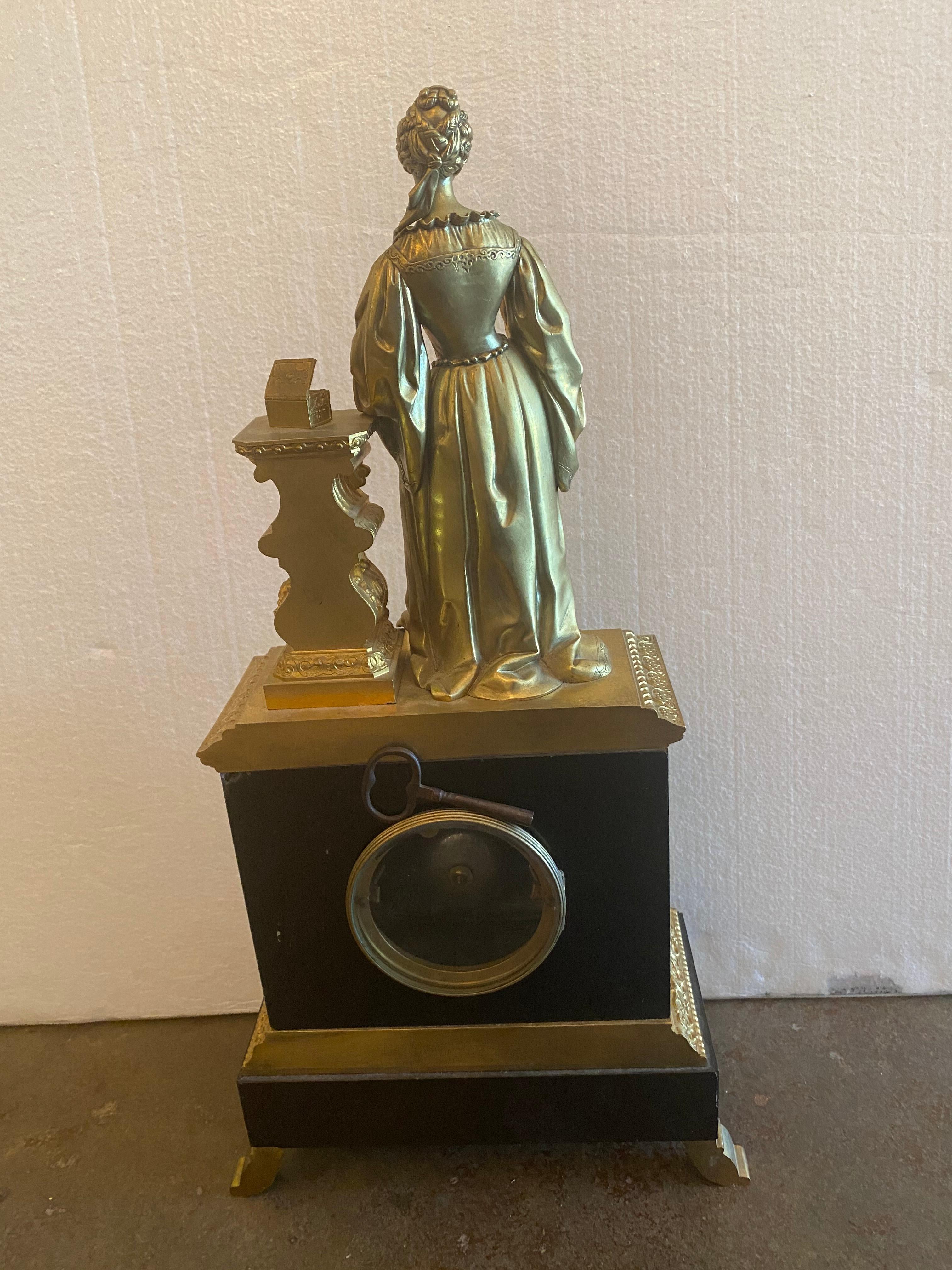 French Figural Bronze Pandora Mantel Shelf Clock For Sale 2
