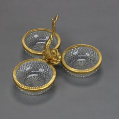 French Figural Dolphin Gilt Bronze & Cut Glass Candy or Condiment Dish C1900