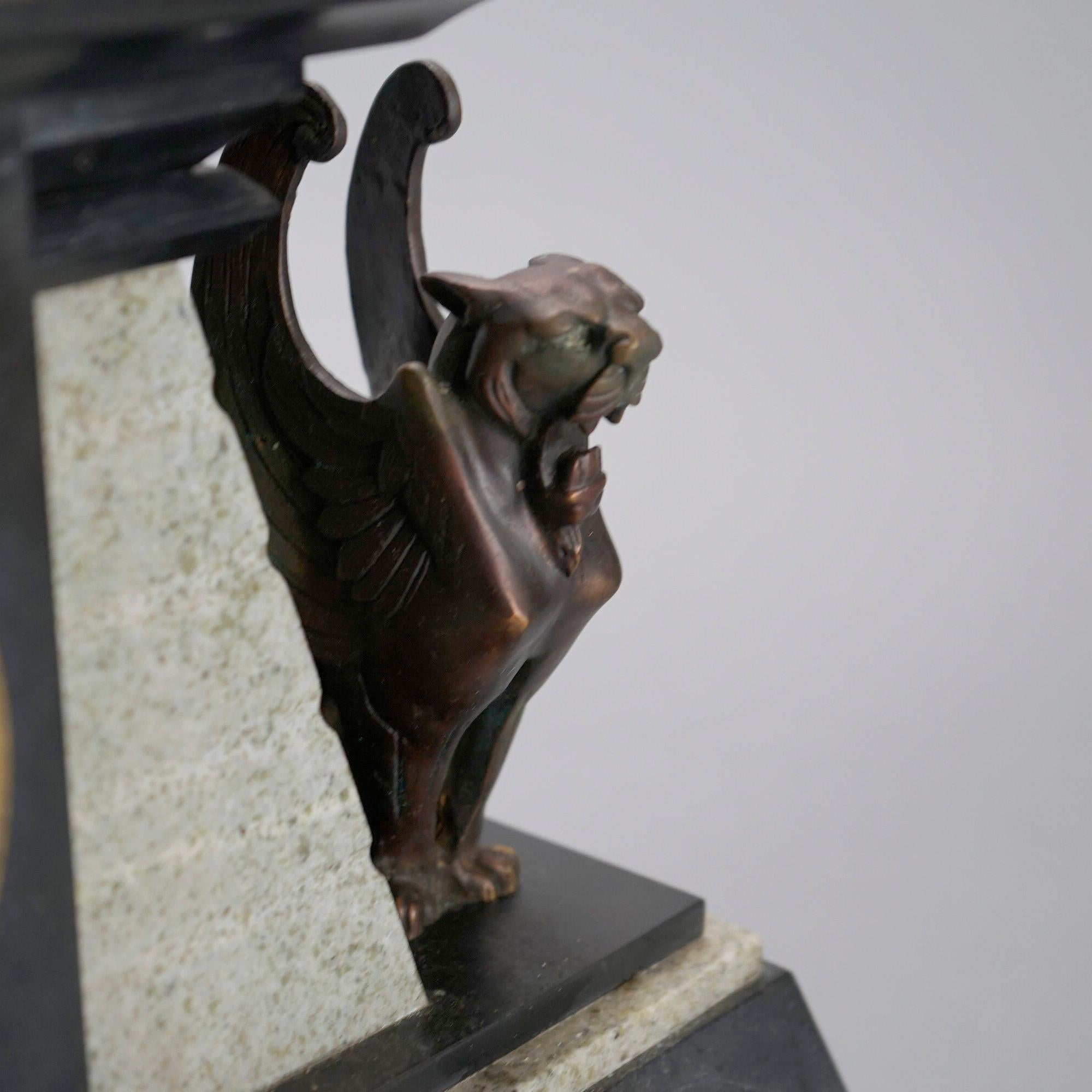 French Figural Egyptian Revival Sphinx Bronze & Slate Mantle Clock 20th C 11