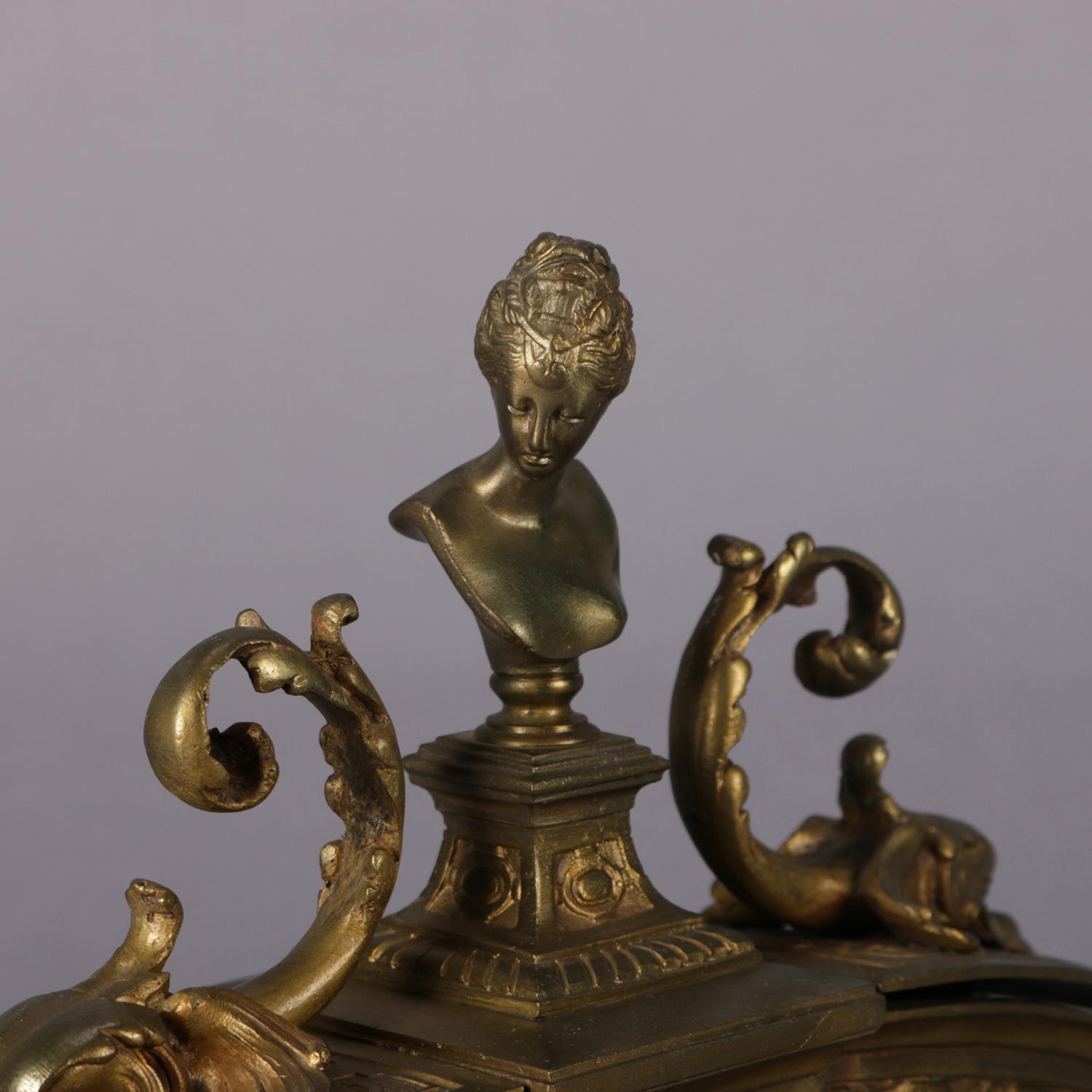 French Figural Marie Antoinette & Dolphin Bronzed Metal Inkwell, 19th Century 10
