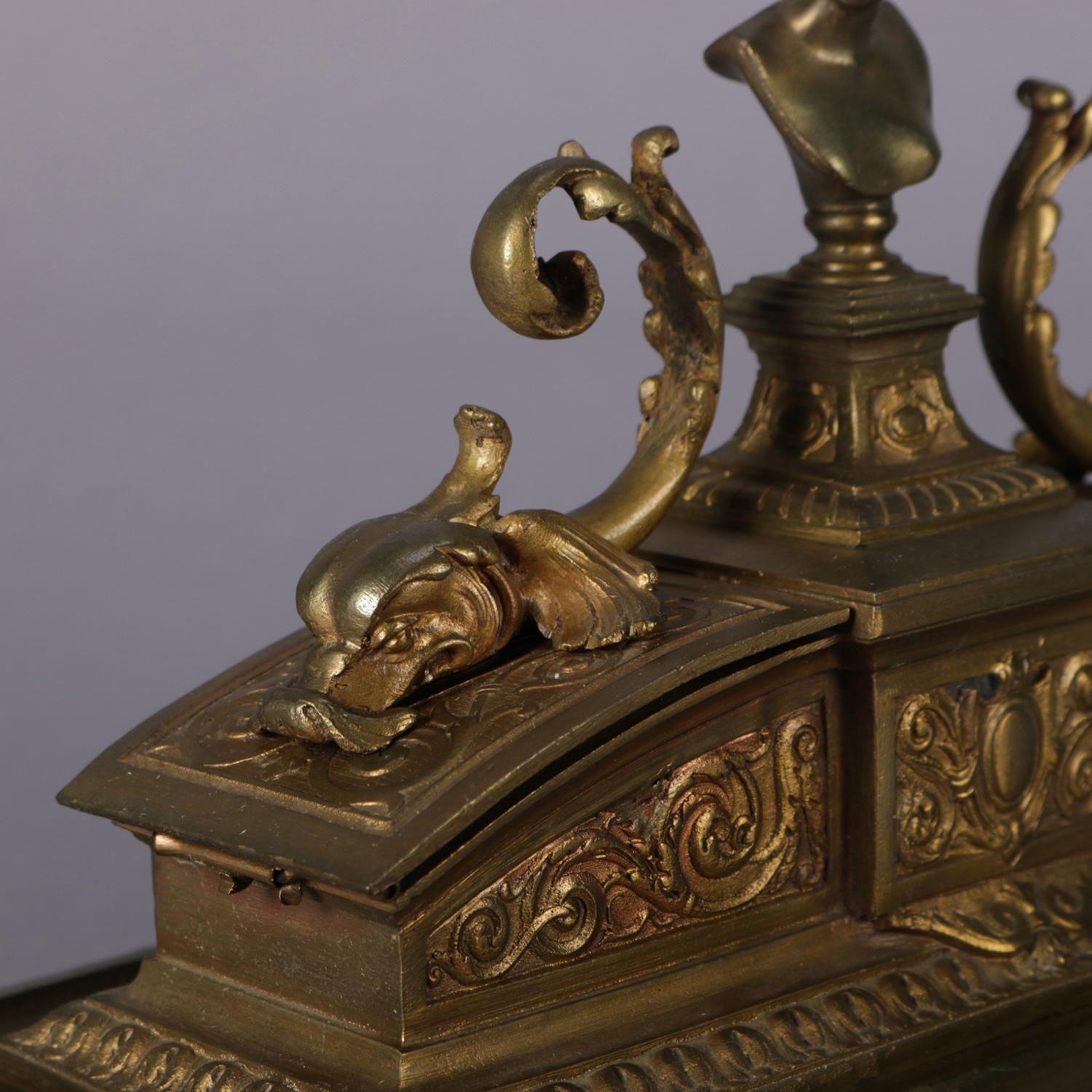 French Figural Marie Antoinette & Dolphin Bronzed Metal Inkwell, 19th Century 1