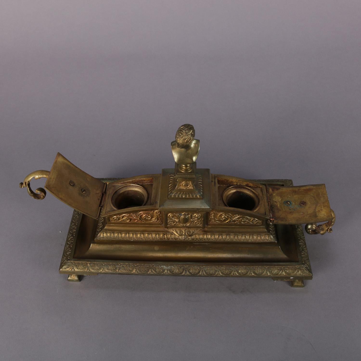 French Figural Marie Antoinette & Dolphin Bronzed Metal Inkwell, 19th Century 6