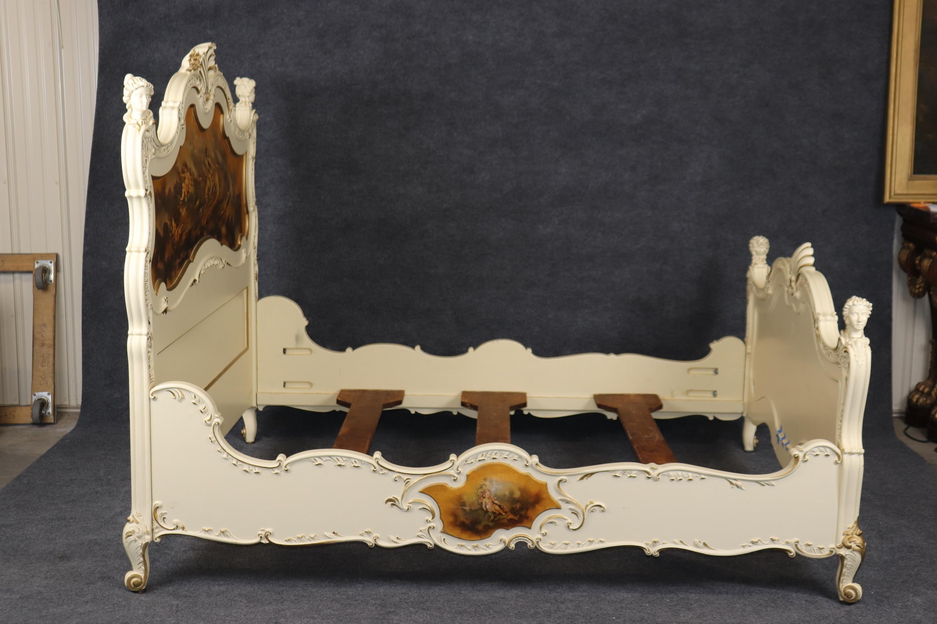 French Figural Painted French Louis XV to Art Nouveau Queen Size Bed Frame 7