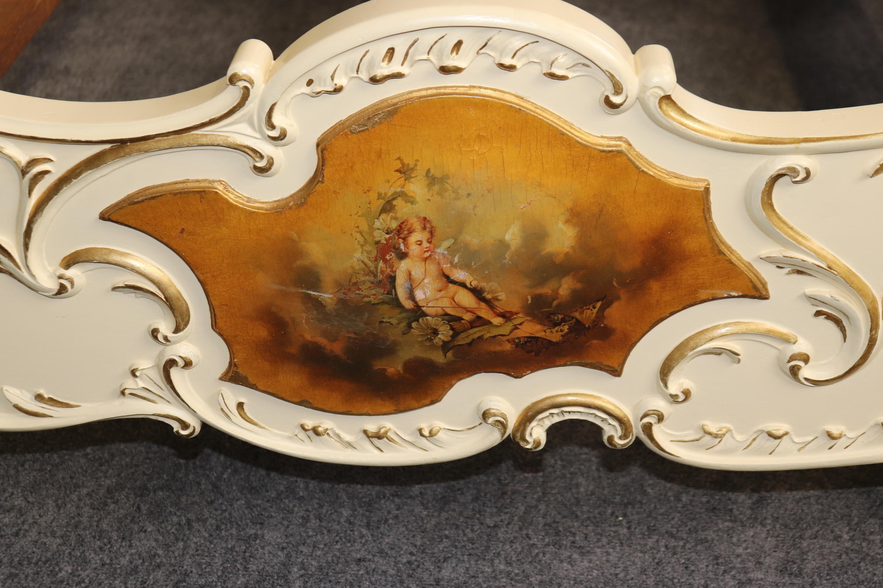 Early 20th Century French Figural Painted French Louis XV to Art Nouveau Queen Size Bed Frame