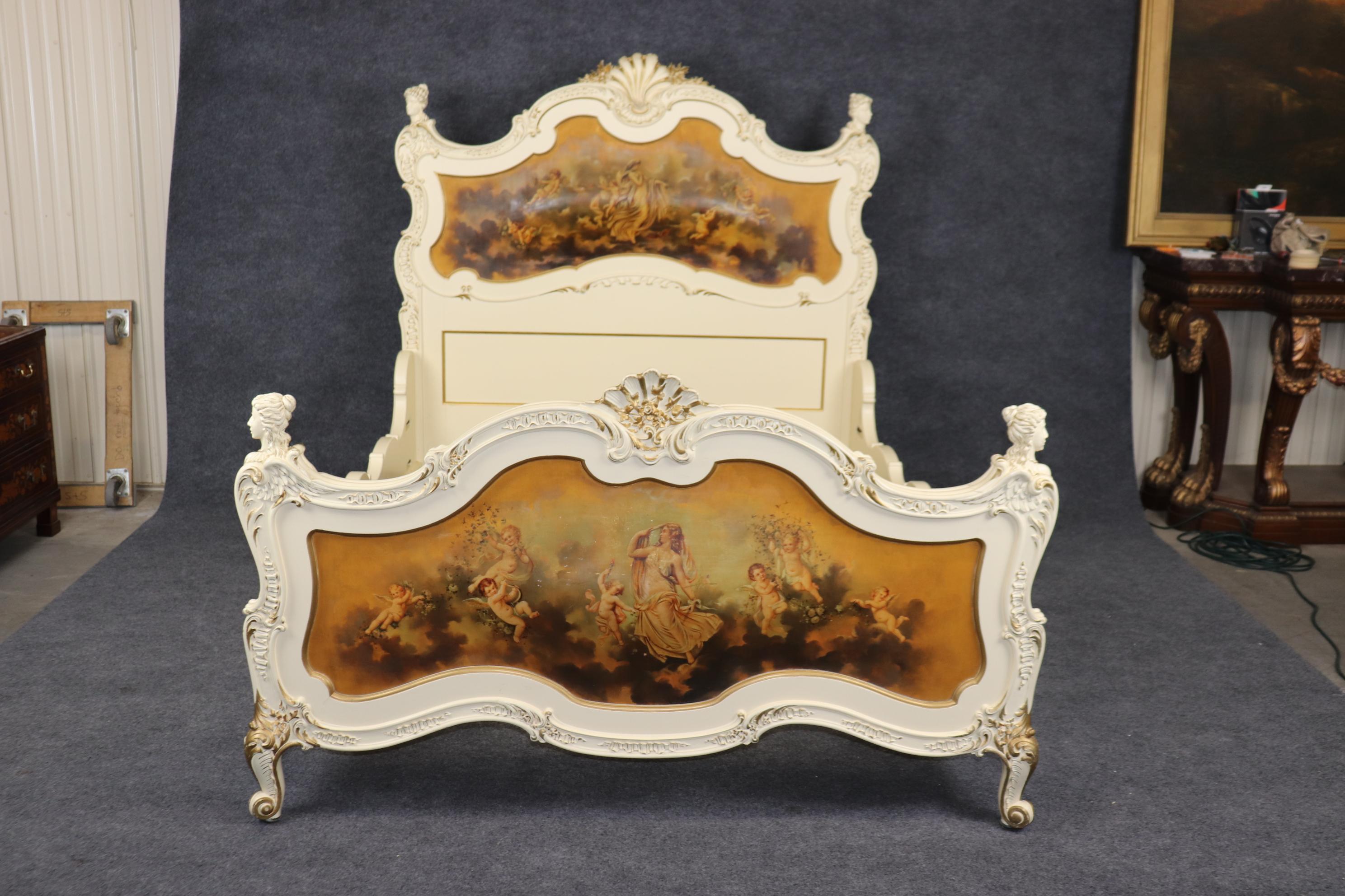 French Figural Painted French Louis XV to Art Nouveau Queen Size Bed Frame 2