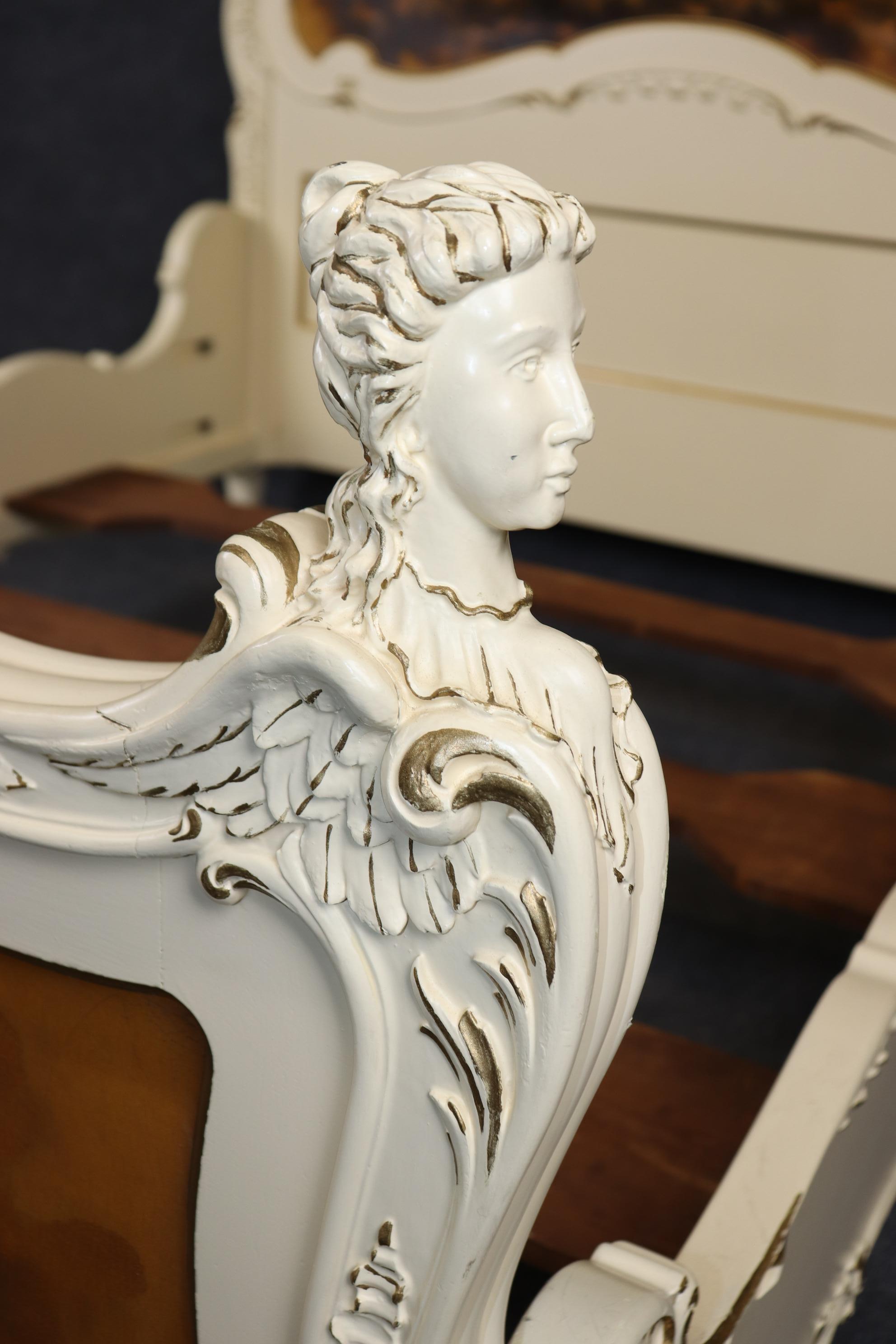 French Figural Painted French Louis XV to Art Nouveau Queen Size Bed Frame 3
