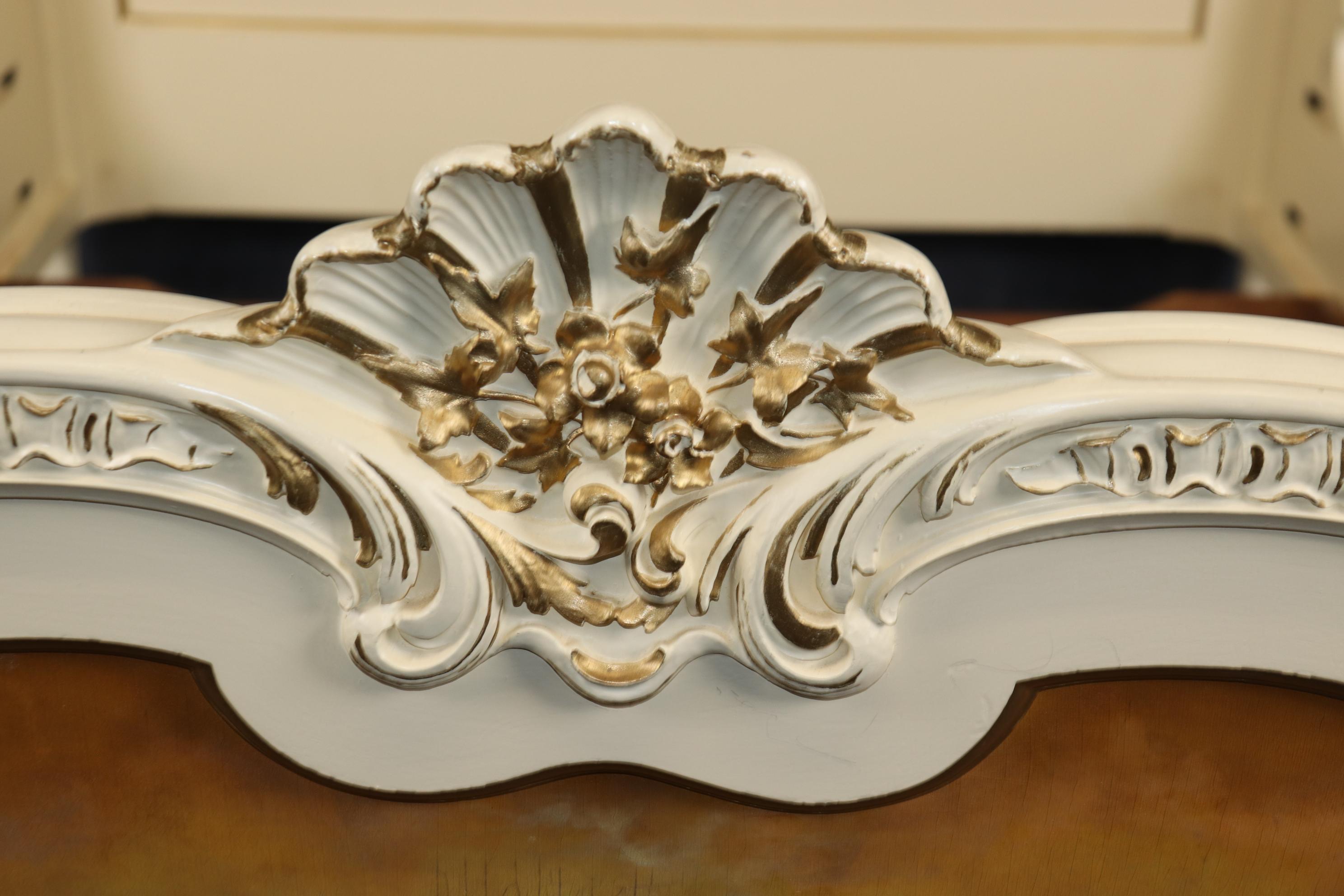 French Figural Painted French Louis XV to Art Nouveau Queen Size Bed Frame 4