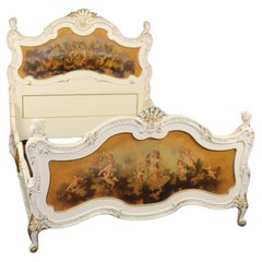 French Figural Painted French Louis XV to Art Nouveau Queen Size Bed Frame