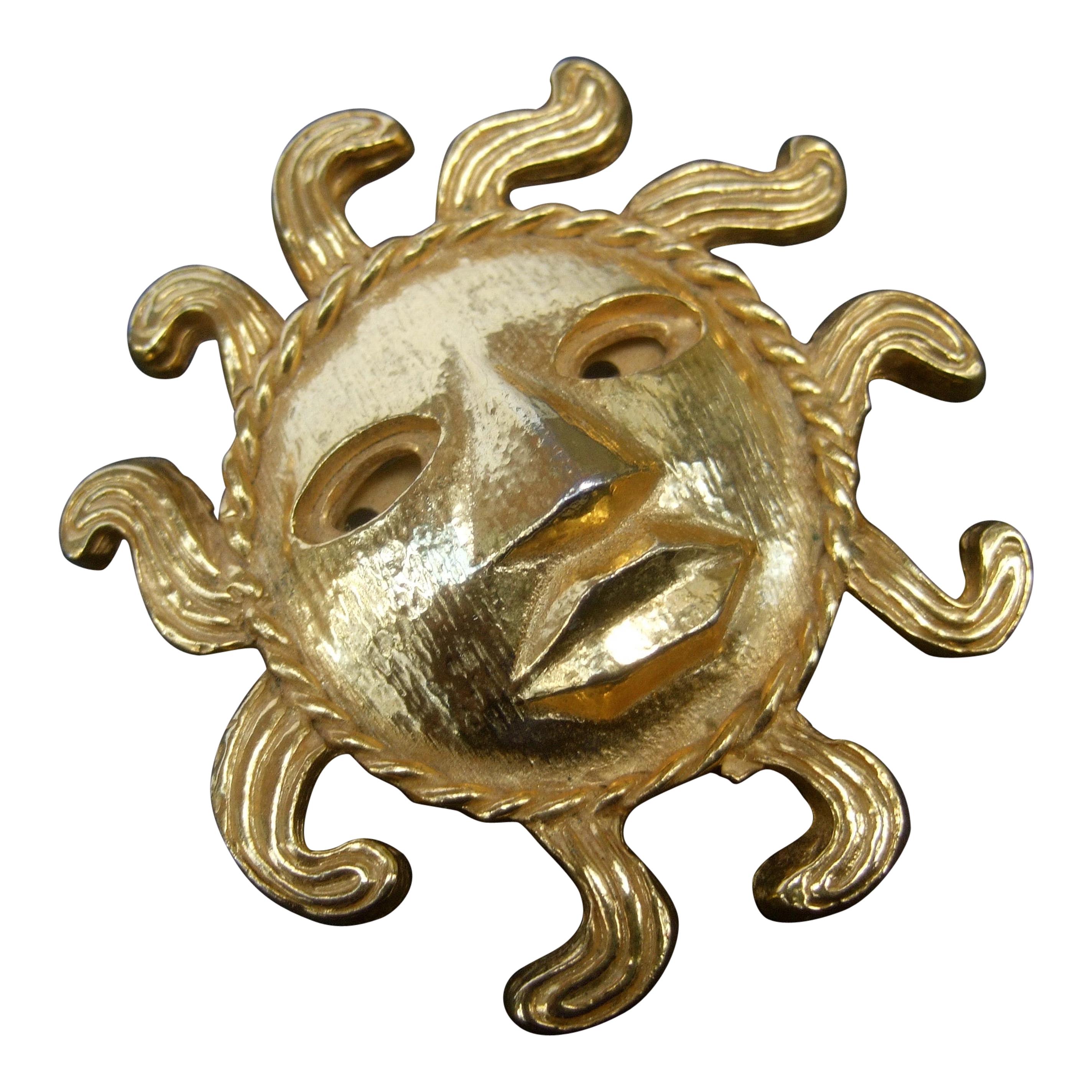 French Figural Radiating Sun Beam Brooch Designed by Barol Paris c 1980s