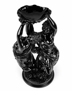 French Figural Sculpture Lamp, Black Lacquer & Brass, 20th Century