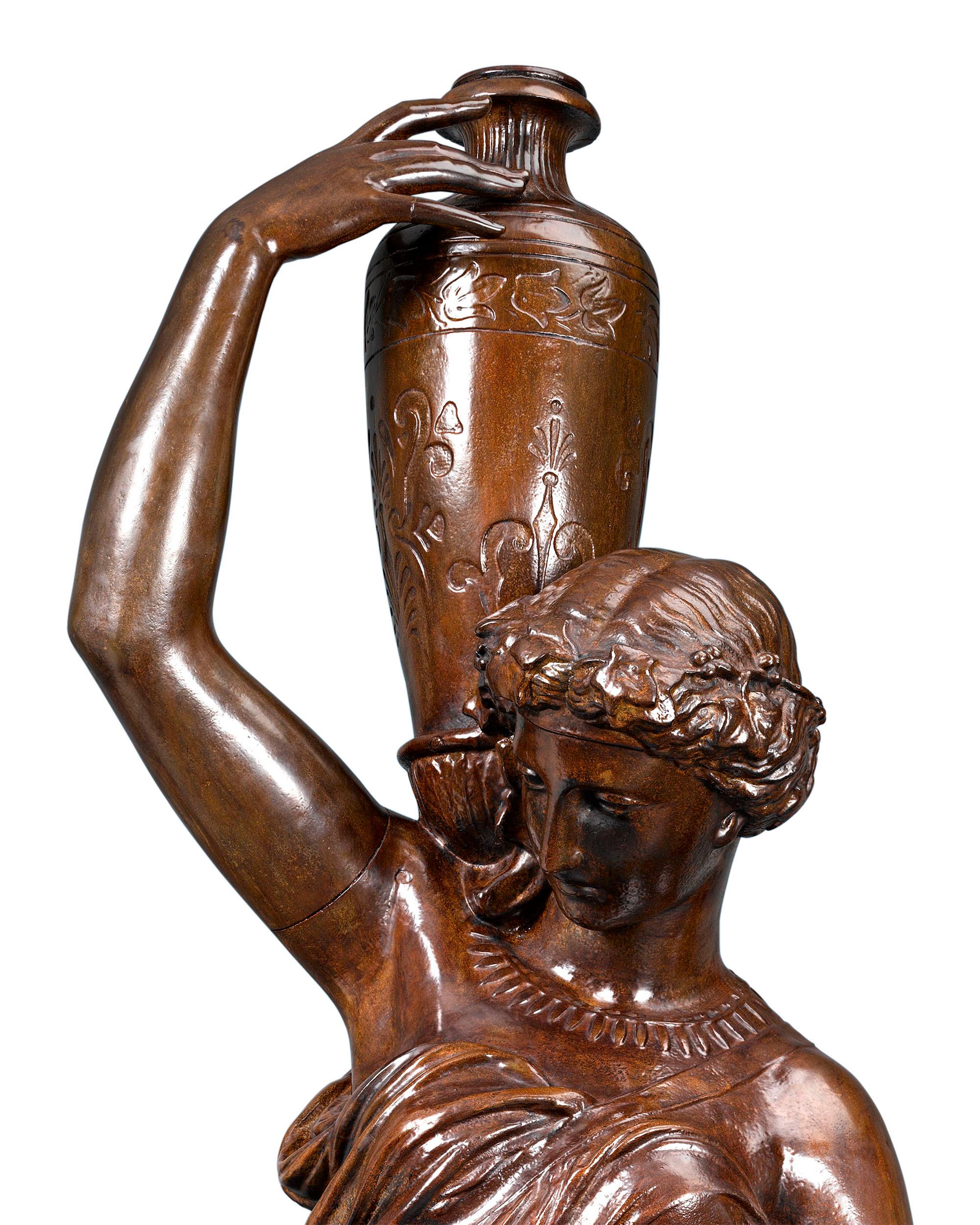 This extraordinary and monumental cast-iron sculpture was likely specially commissioned to the Fonderies d'Art du Val d'Osne for an important public or private collection. Designed by celebrated Parisian sculptor Mathurin Moreau, the striking work