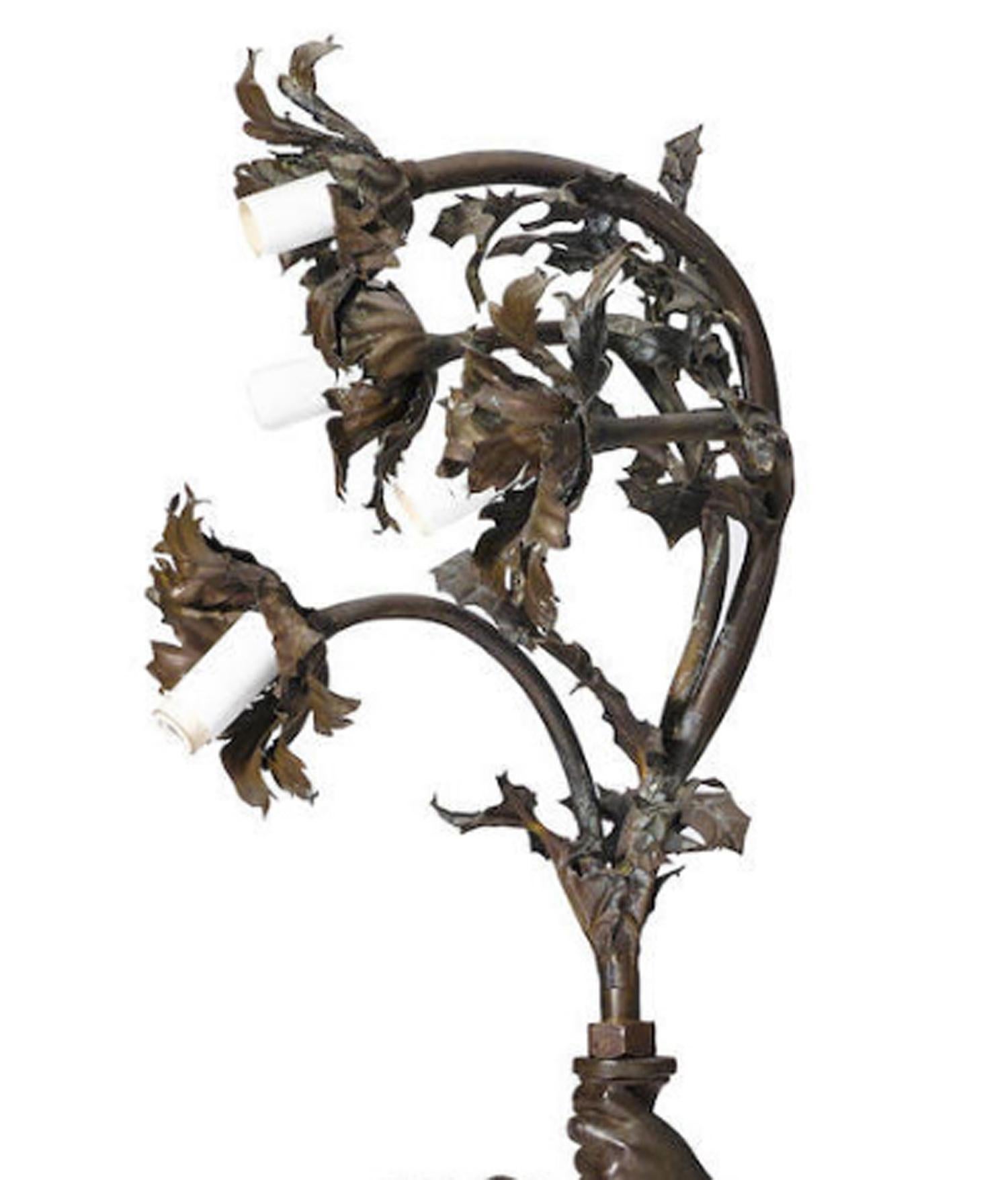 Patinated French Figural Torchiere Lamp, 19th Century signed Lion P
