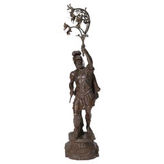 French Figural Torchiere Lamp, 19th Century signed Lion P