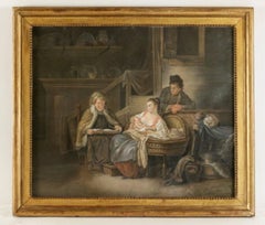 French Figurative School, Pastel Happy "Motherhood in Russia", circa 1790-1810