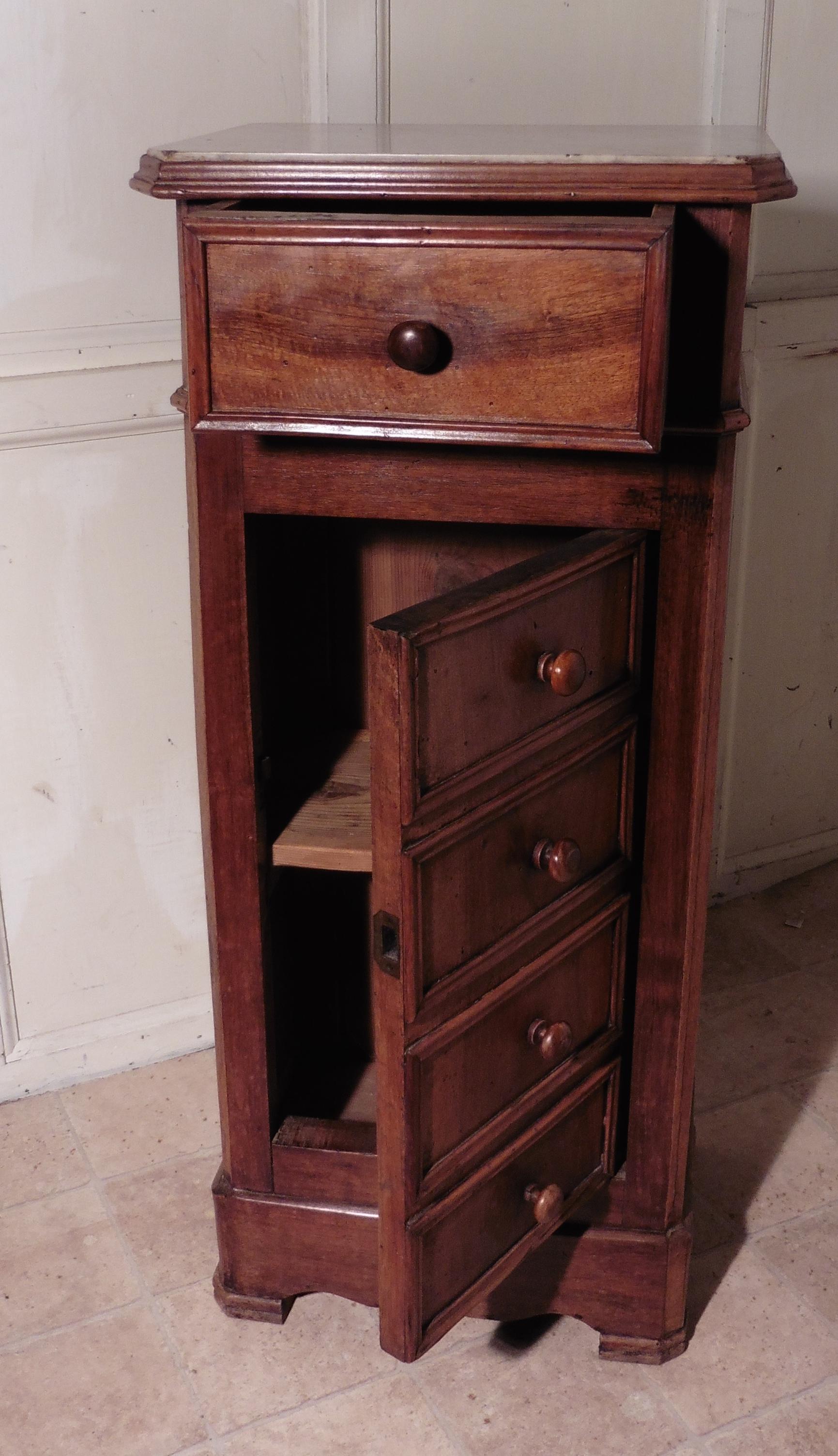 19th Century French Figured Walnut Bedside Chest of Drawers or Night Table   This piece is ma