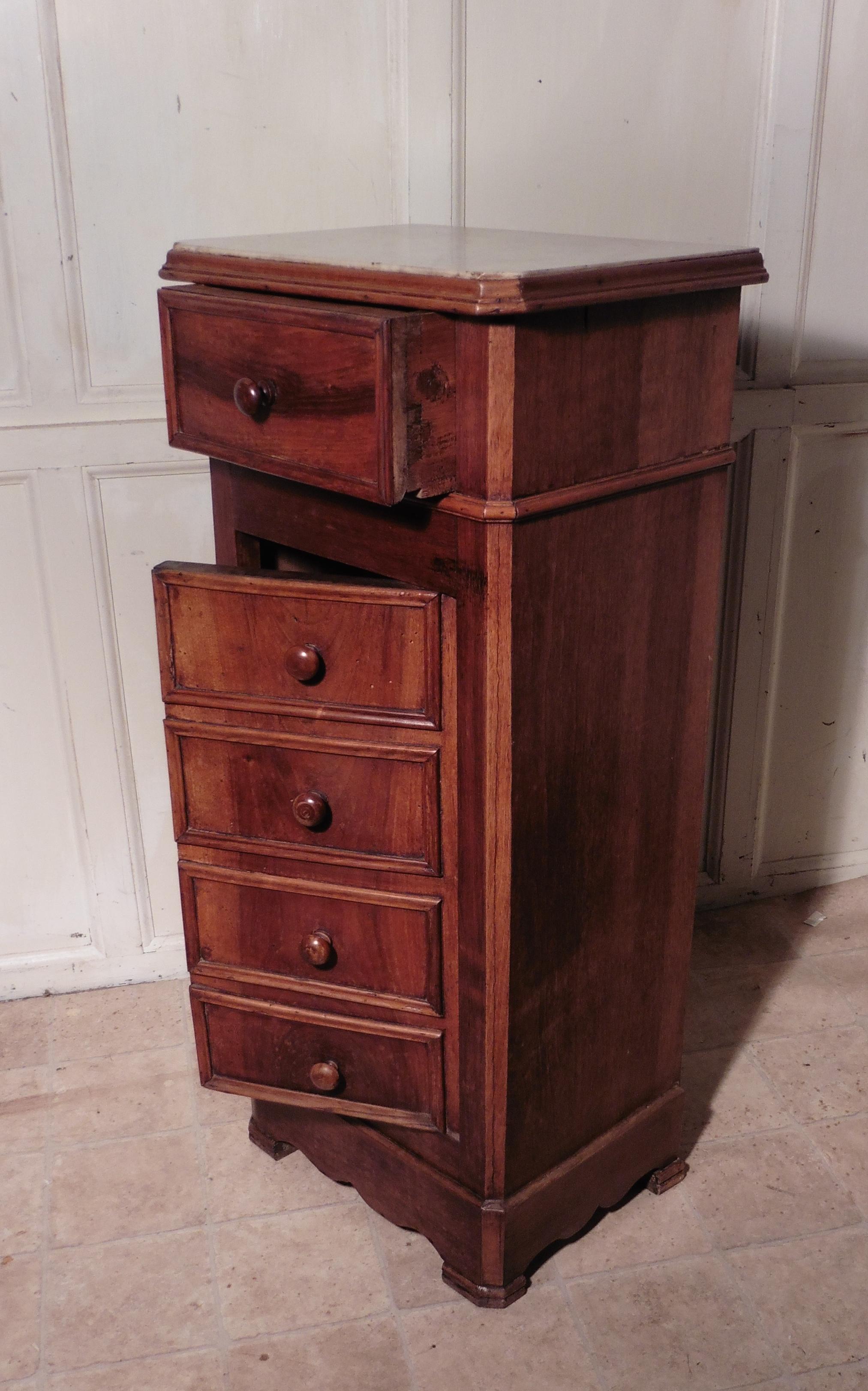 French Figured Walnut Bedside Chest of Drawers or Night Table   This piece is ma 1