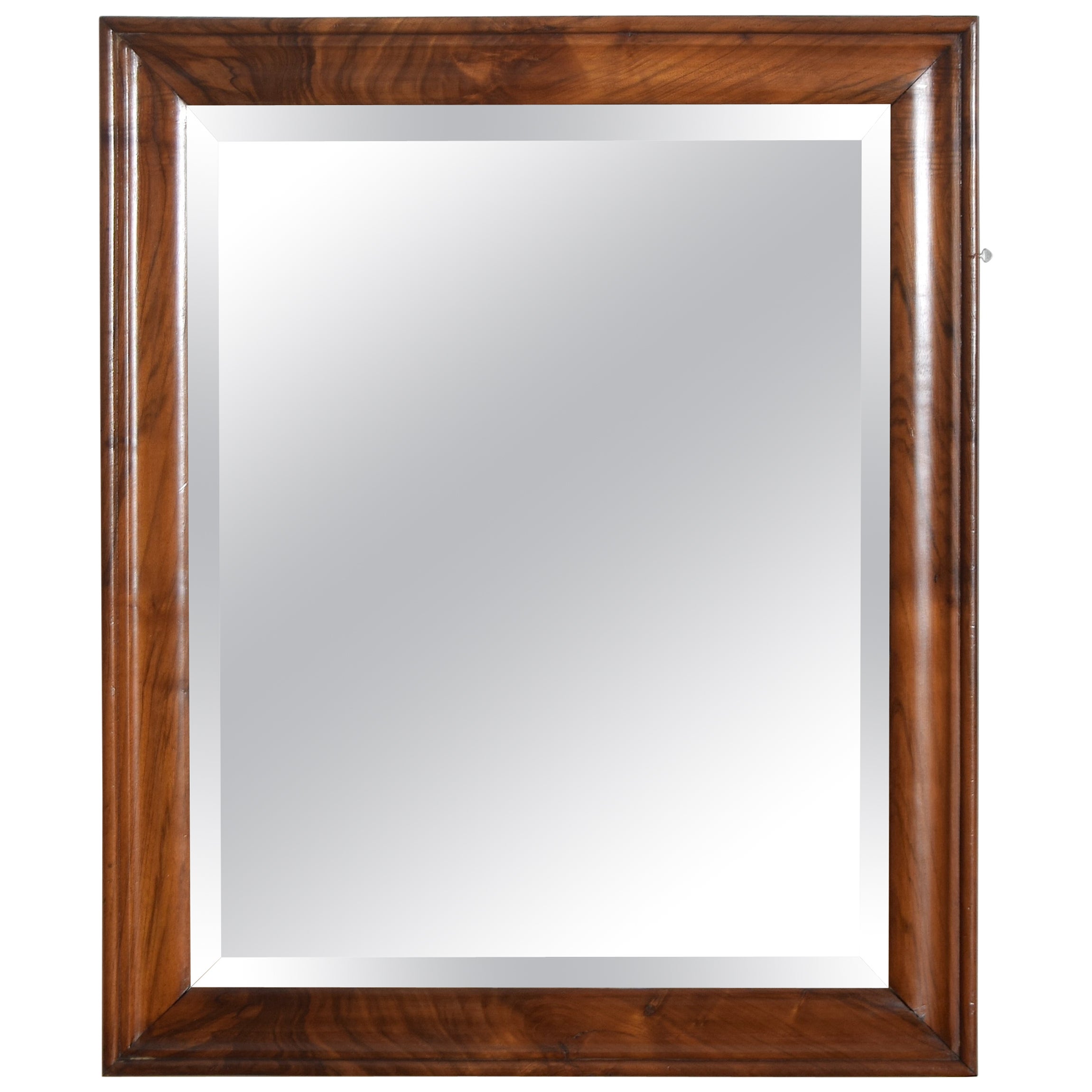 Französischer Wandspiegel aus gemasertem Nussbaumholz mit originaler abgeschrägter Spiegelplatte, 2. Jh. 19. im Angebot