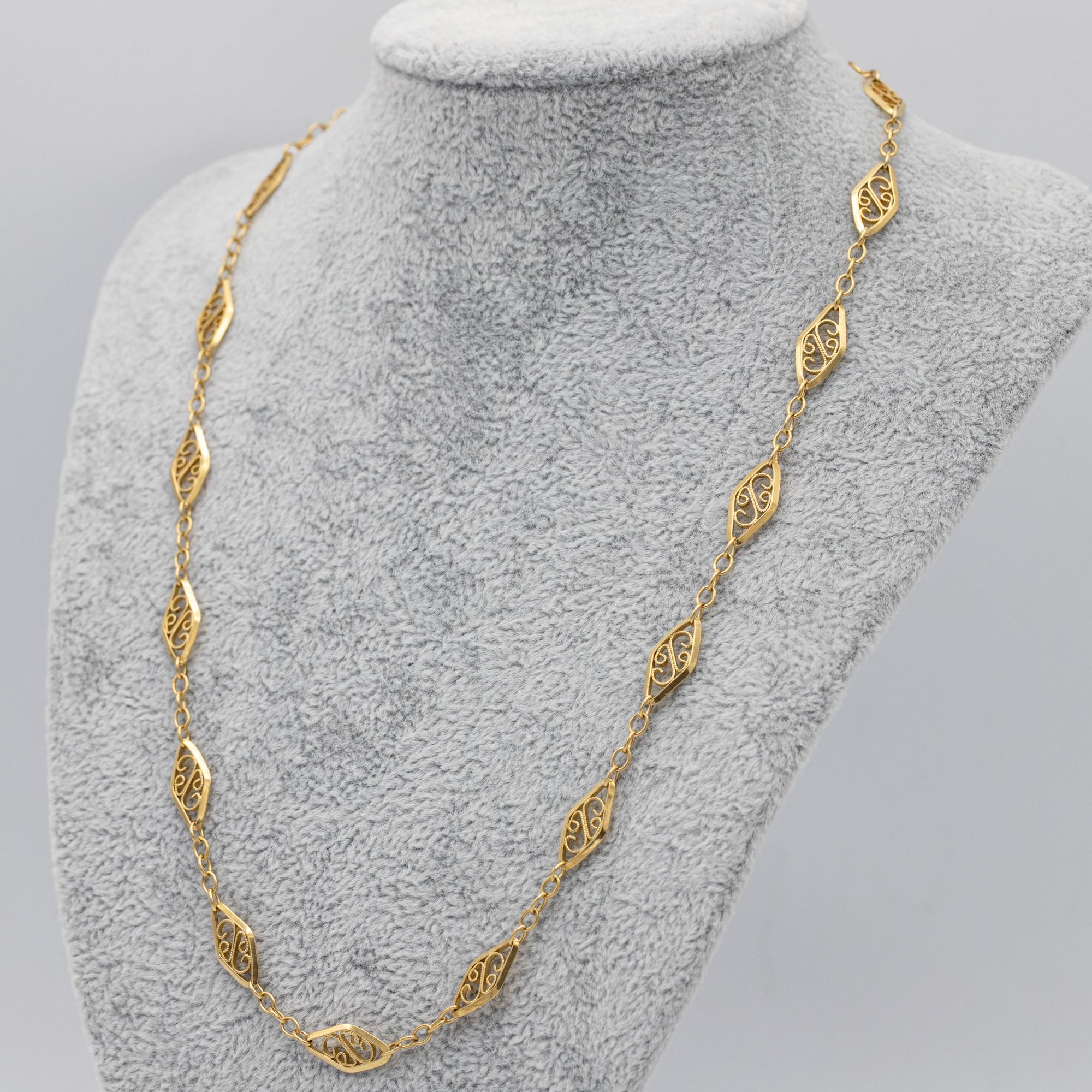 Filigranes französisches Sautoir, 18 Karat massives Gold Vintage Kette Halskette, 50,5 cm - 15,1gr für Damen oder Herren im Angebot