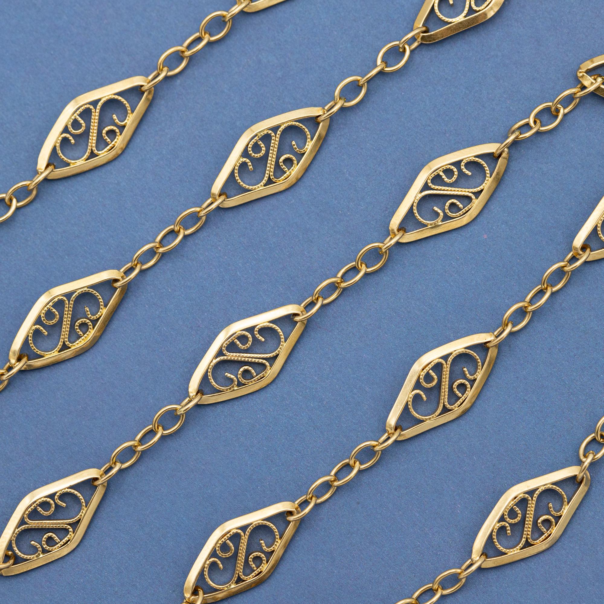 Filigranes französisches Sautoir, 18 Karat massives Gold Vintage Kette Halskette, 50,5 cm - 15,1gr im Angebot 2