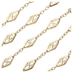 French Filigree Sautoir, 18K solid gold Vintage chain Necklace, 50.5 cm - 15.1gr