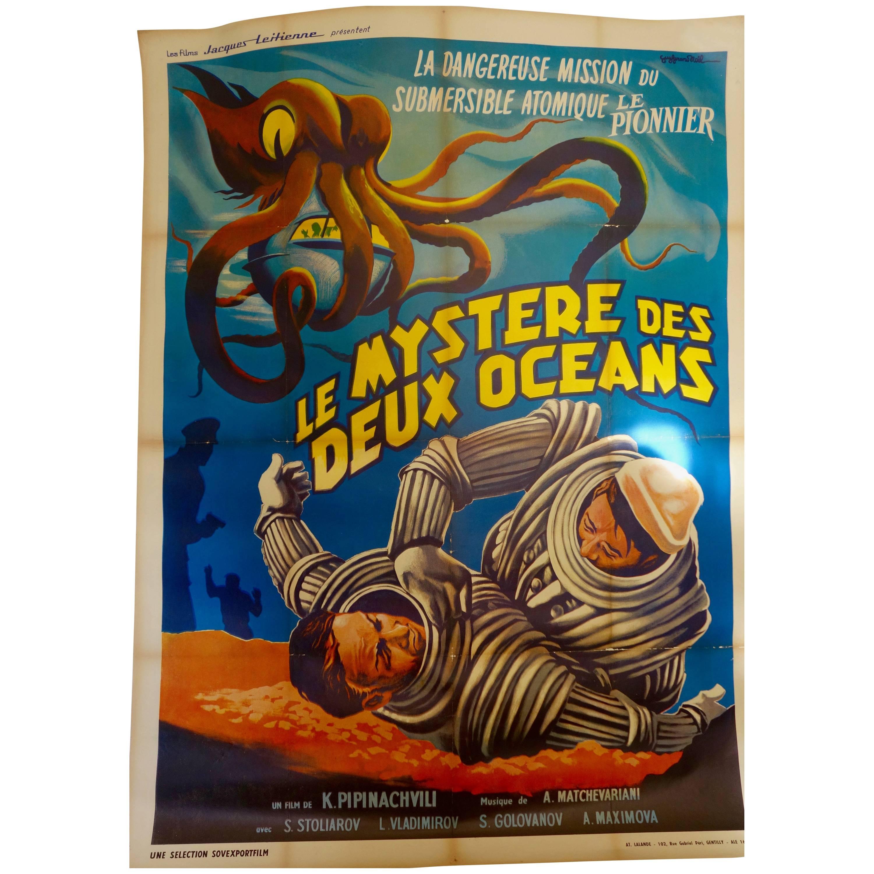 French Film Poster "Le Mystère Des 2 Océans" on Linen, 1955 Soviet Spa Film For Sale