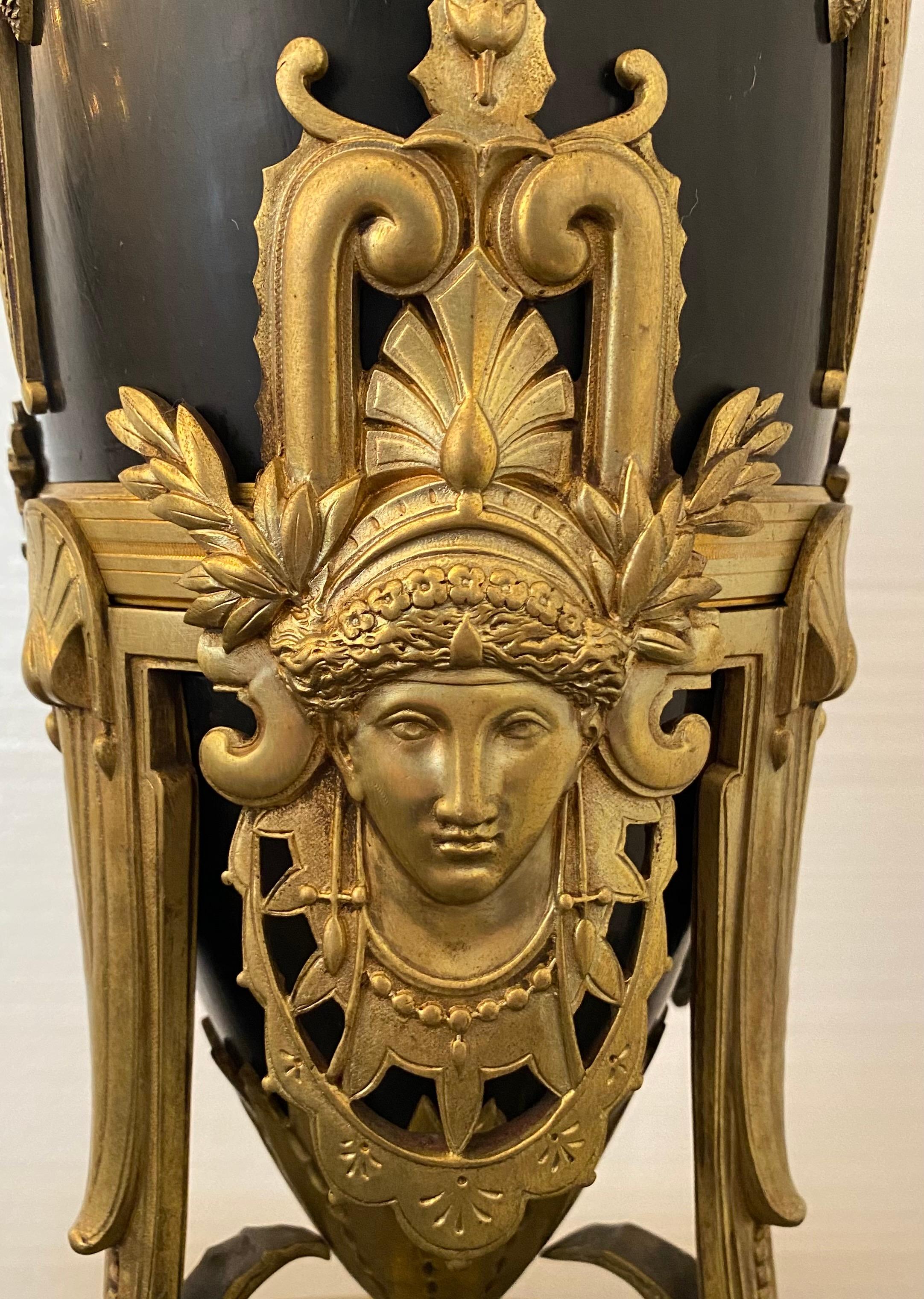 French Fine Antique Dore Bronze Candelabra Lamps In Excellent Condition For Sale In Dallas, TX